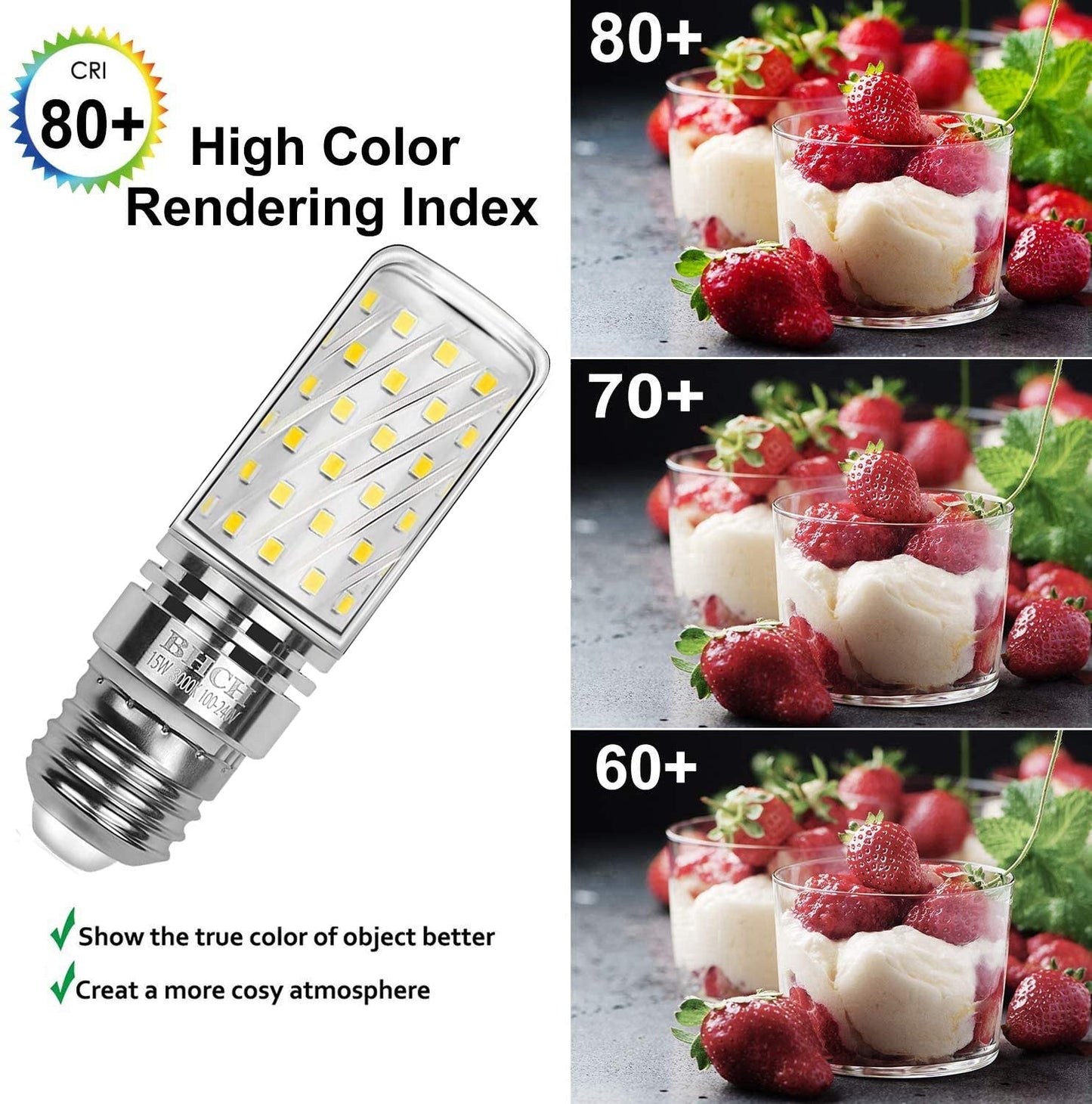 BHCH E26 LED Corn Bulbs 15W, 3000K Warm White, 1500LM, Edison Screw Bulbs, 120W Incandescent Equivalent, Pack of 4