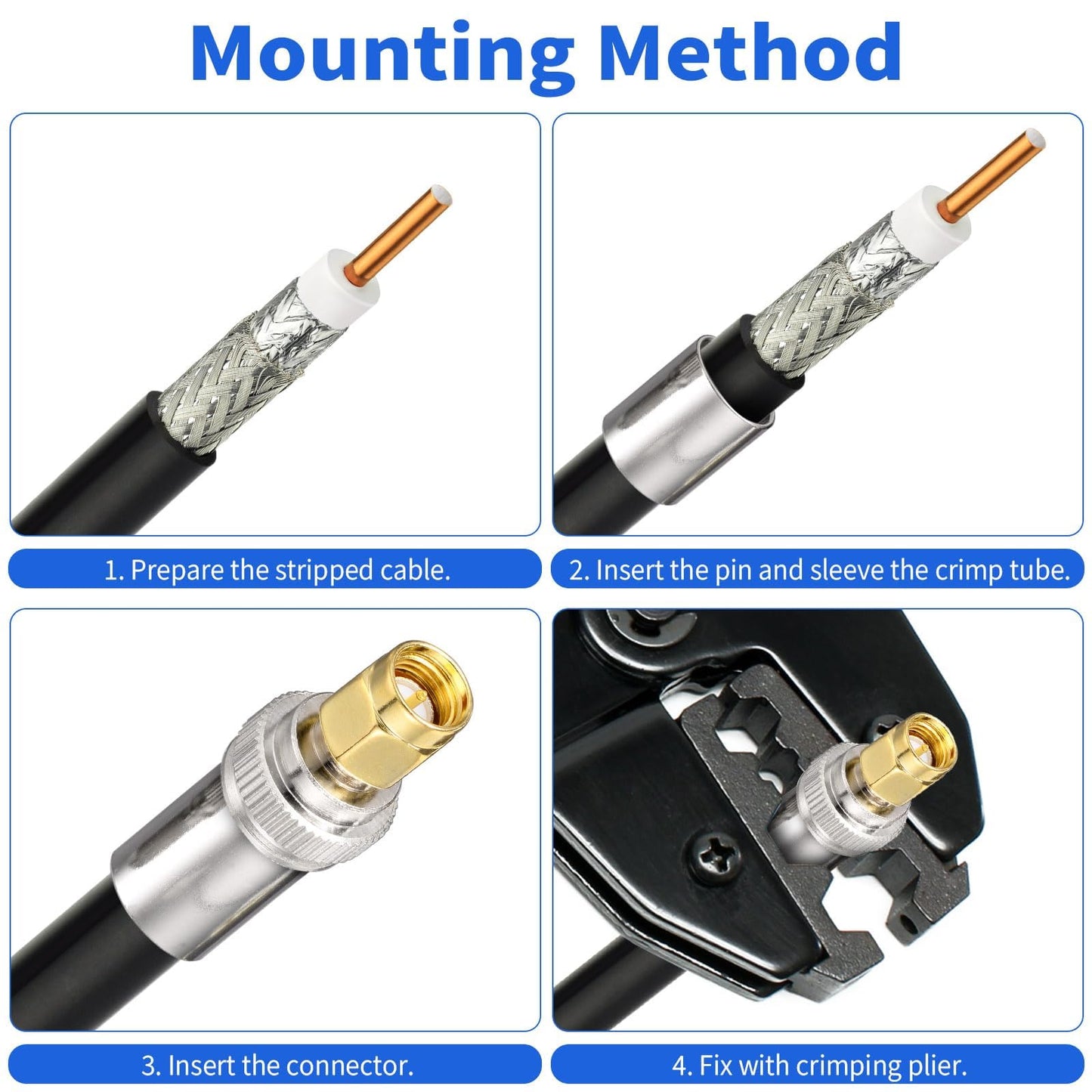Superbat SMA Connectors Kit SMA Male Crimp Solder Connector Kit Attachment for LMR-400 RG8 RG8/U RG213 Belden-9913 SMA Extension Cable 5-Pack