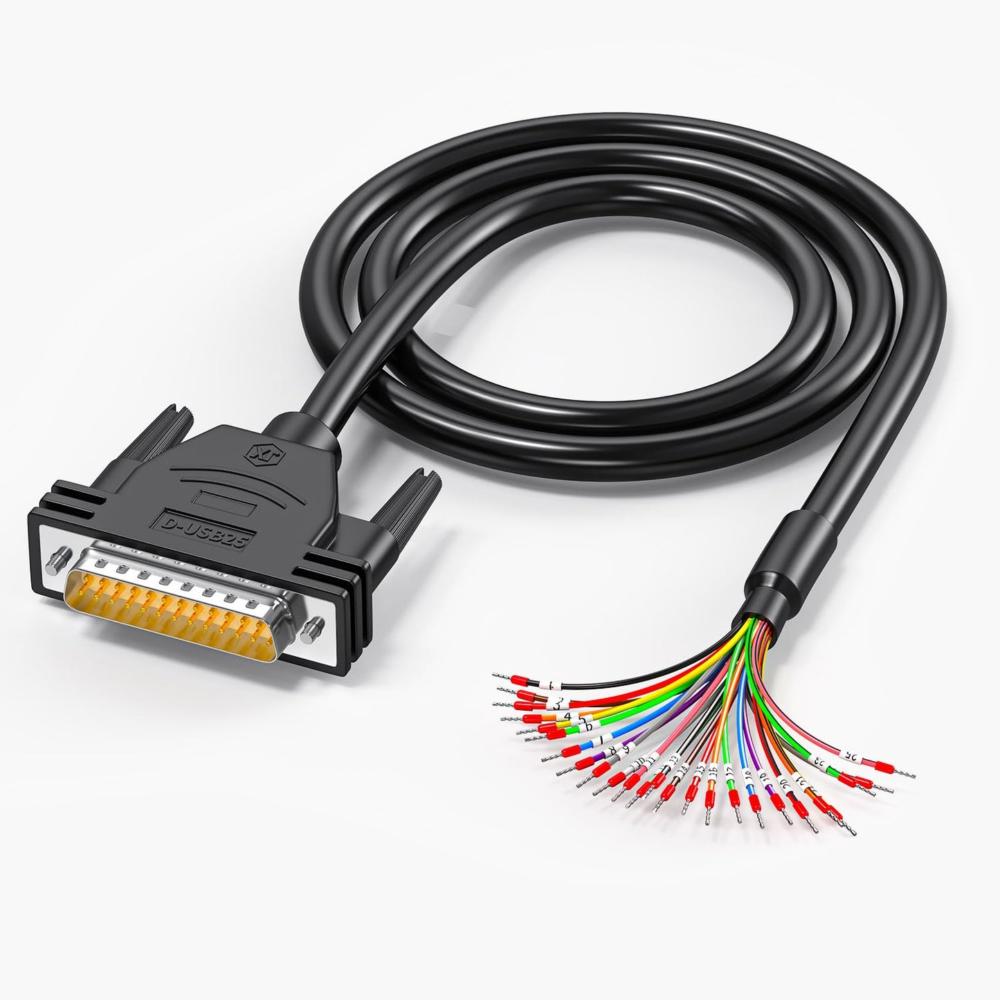 JUXINICE DB25 Male to Bare Wire with Cable Marker 3.3ft,D-SUB 25-Pin Connector RS232 Serial Cable,25 Wire All Provided with Wiring Terminals -Black