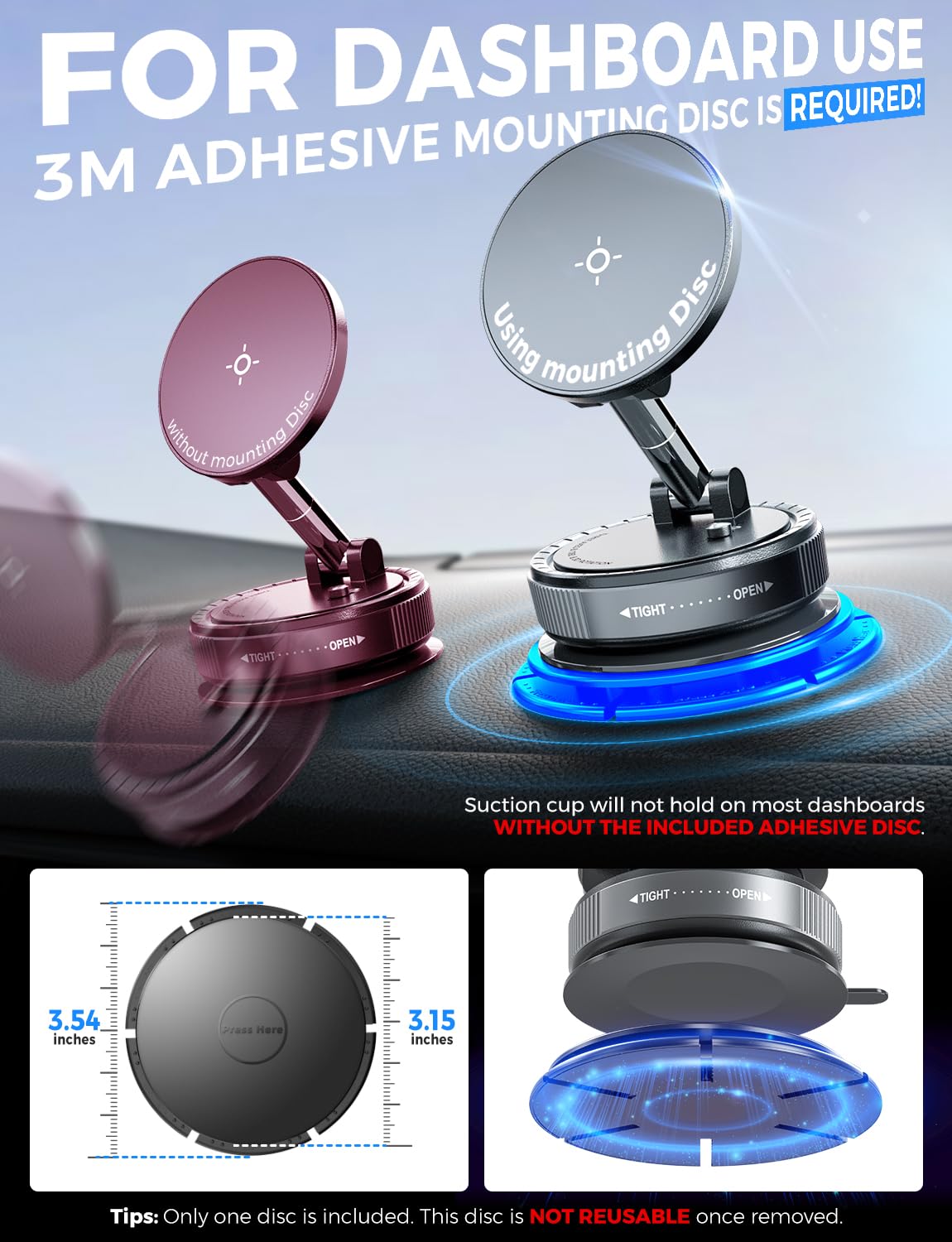 eSamcore Vacuum Magnetic Phone Holder for Car, for Magsafe Car Mount for Windshield, Foldable Stand Suction Cup for Mirror, Glass, Screen, Gym, Smooth