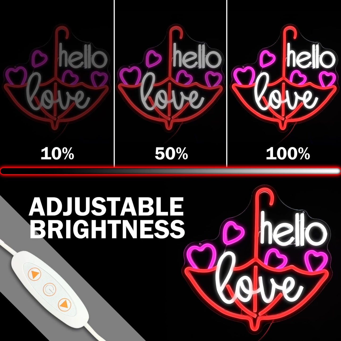 Valentine'S Day Neon Sign Dimmable Led Neon Light Hello Love led Sign for Wall Decor Heart Neon Sign for Bedroom Bar Living Room Party Valentine's Day