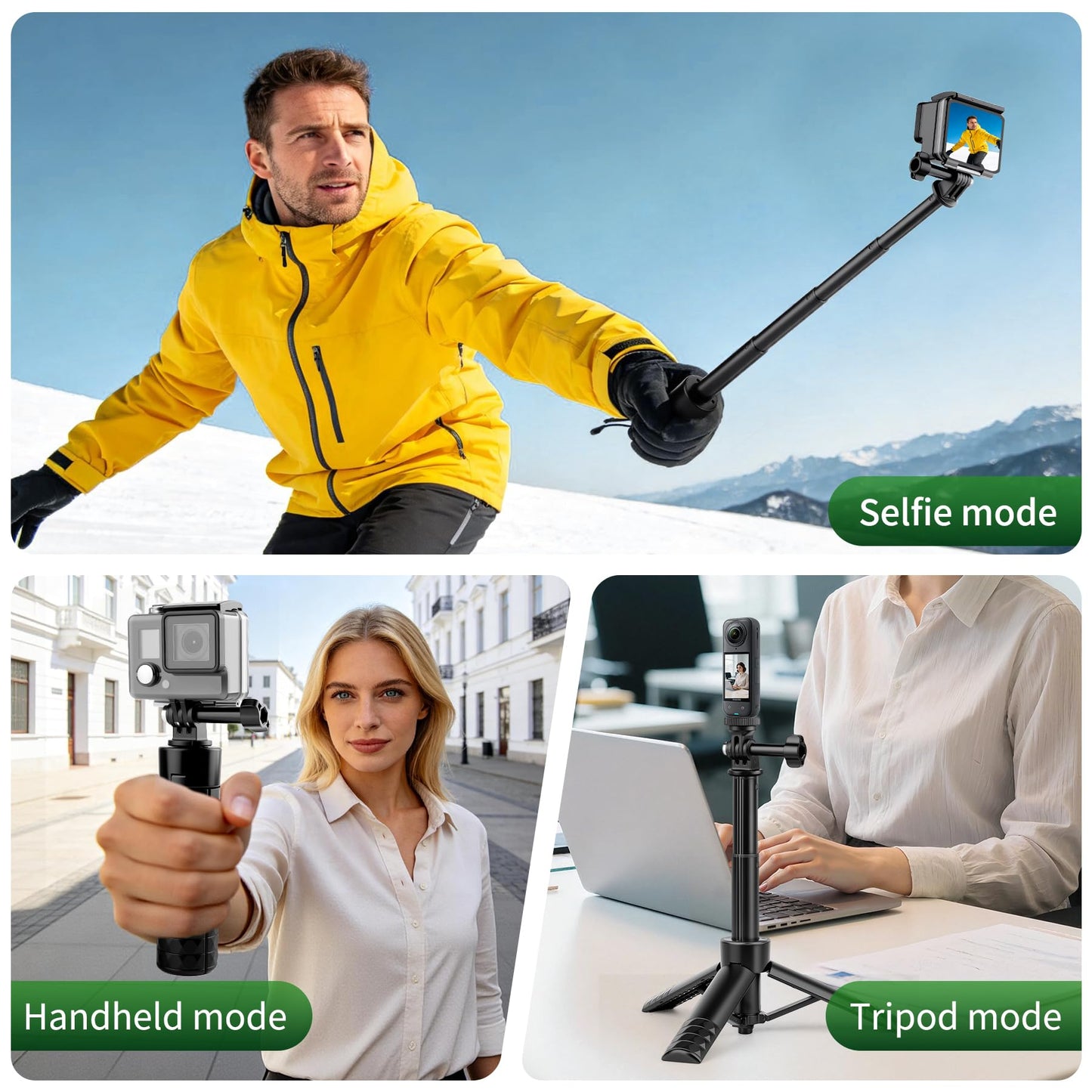 JOILCAN 25.2" Selfie Stick Tripod, Action Camera Vlog Tripod, Portable Handle Grip Stand for GoPro Hero 13/12/11/10, Insta360, DJI Osmo Action 6/5