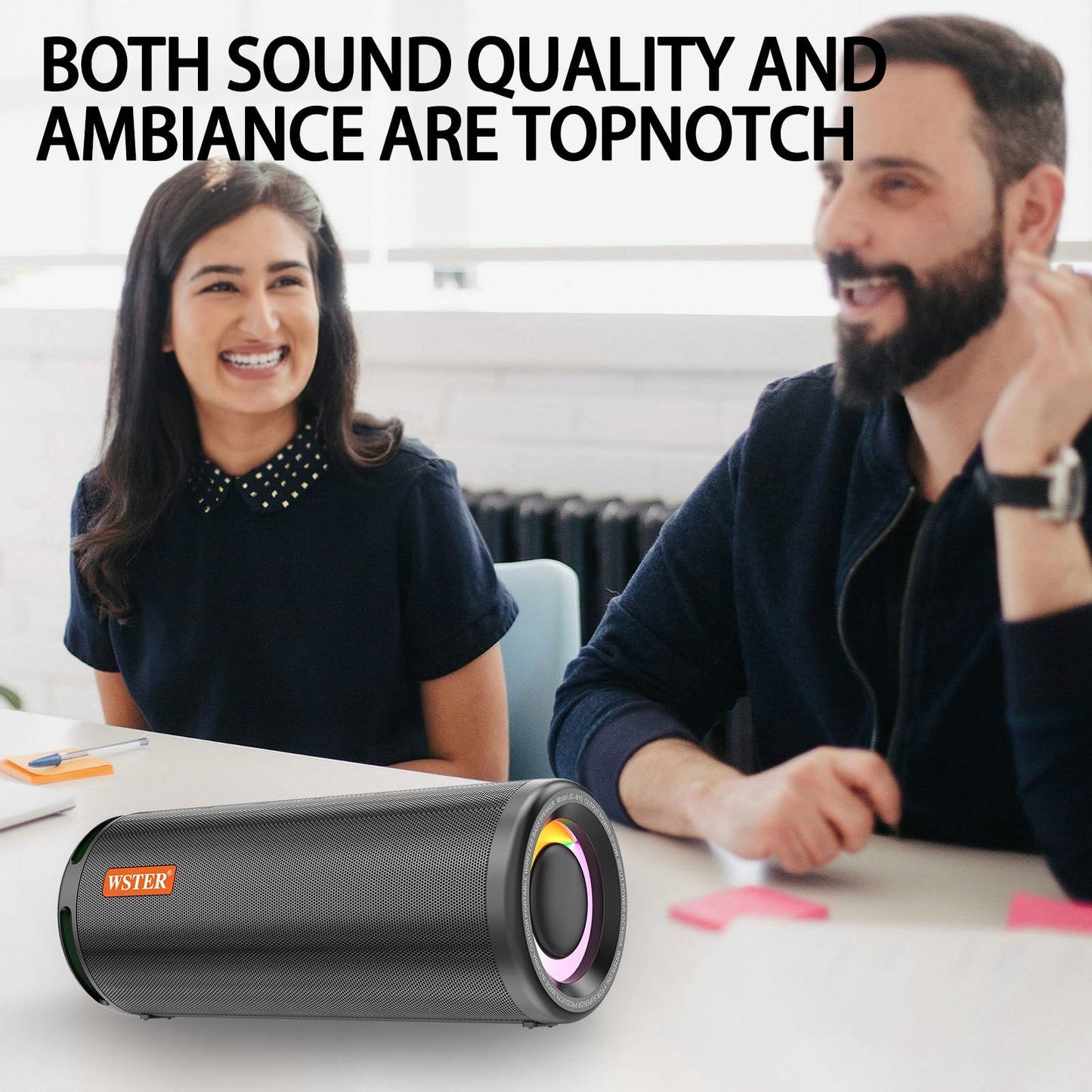 WSTER WS-810 Bluetooth Speaker with HD Sound, Portable Wireless, Output Power 40W*2, TWS Pairing, BT5.3, Supports FM and TF Input,