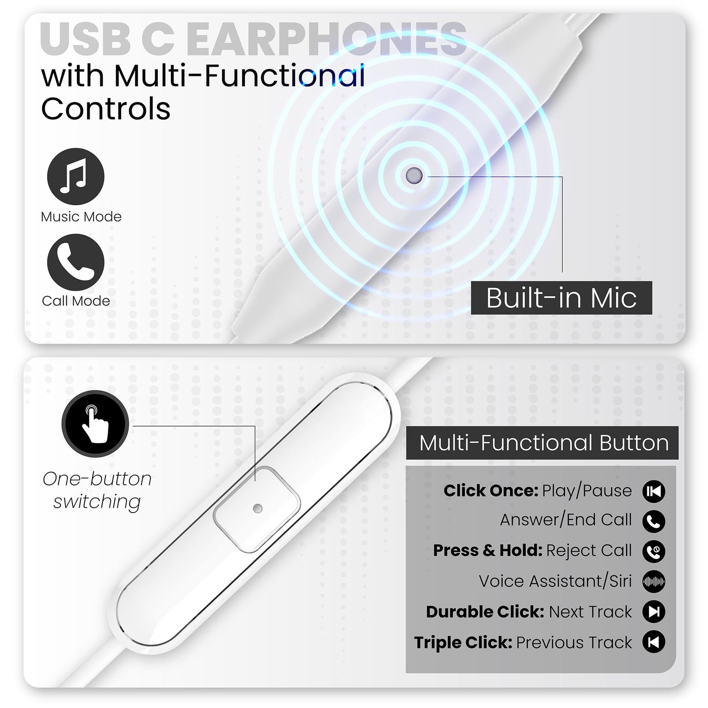 Philips USB-C Wired Earbuds with Microphone & in-Line Control, Over Ear Earhook, Compatible with iPhone 15 & 16, Samsung, Android Type-C Phones