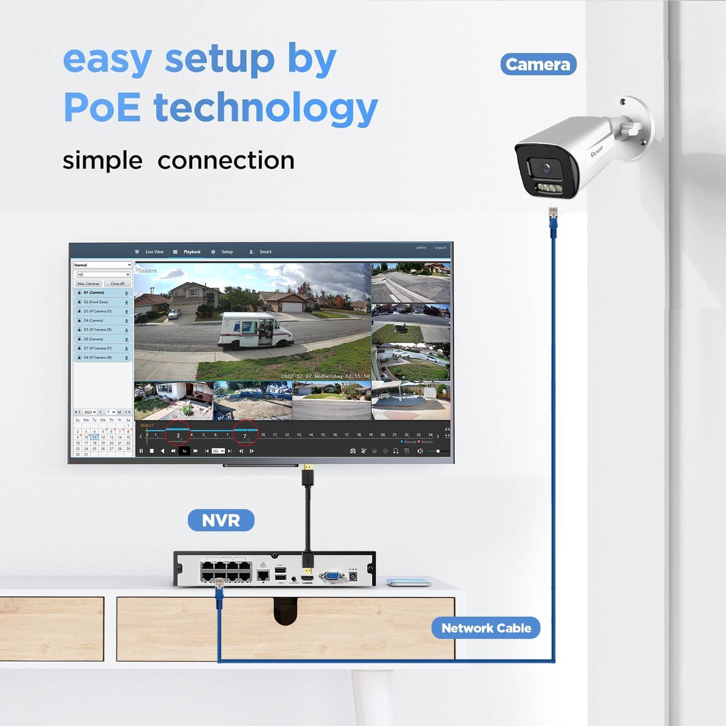 PANOOB 4K Security Camera System 8 Channel, 4X 8MP Wired Security IP Bullet Camera wih AI Human Vehicle Detection, 2-Way Audio, Spotlight Smart Color
