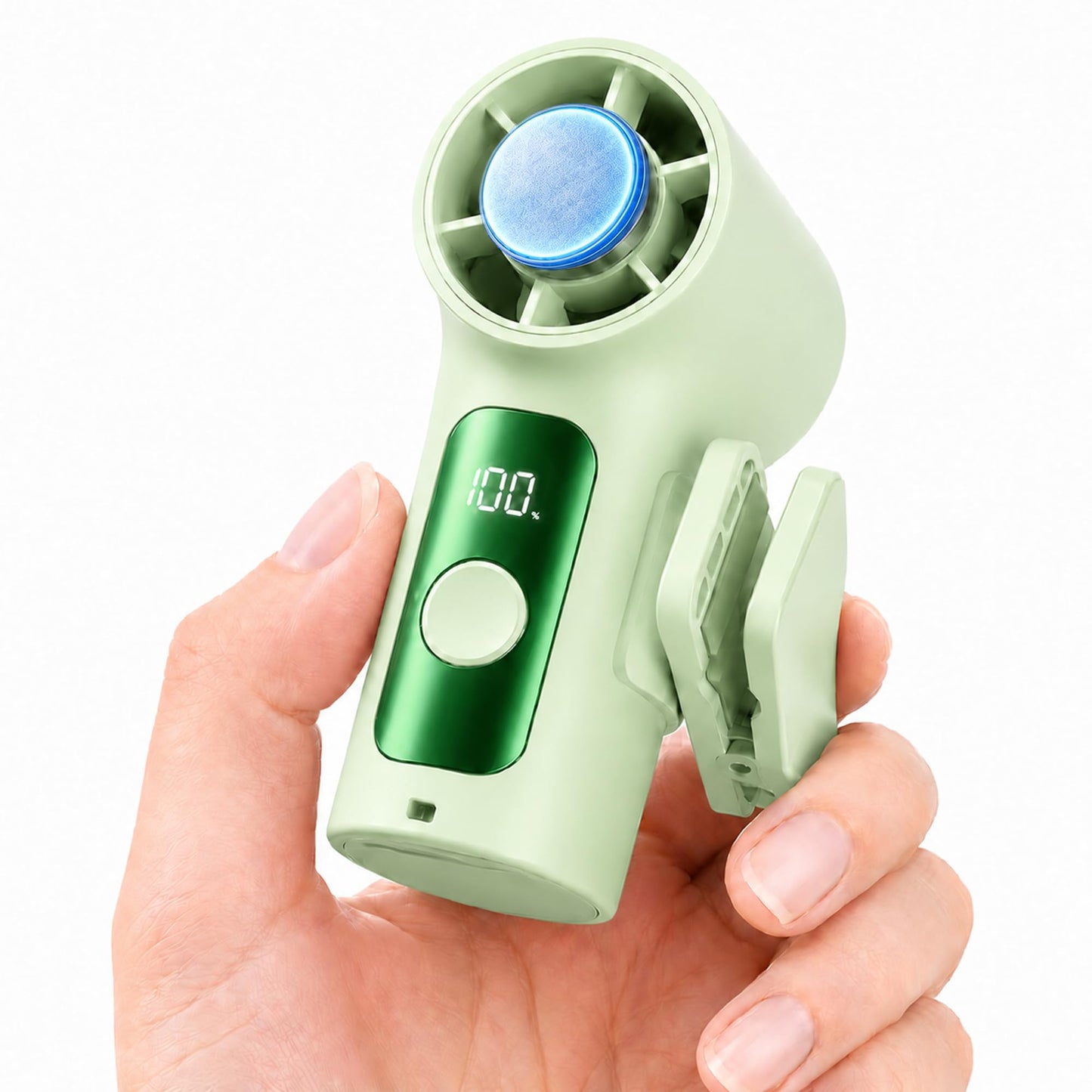 Sovrelon Portable Clip-On Mini Fan with Ice Cooler,Turbo Personal Handheld Mini Fan 3000mAh Rechargeable?Detachable Clip,Pocket Size for Travel/Eye