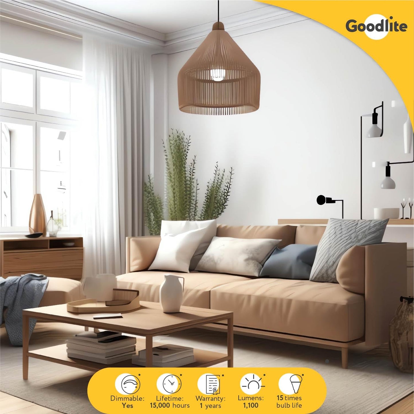Goodlite GU24 Base A19 LED Bulb, 5 Color Selectable 3000K-3500K-4100K-5000K-6500K, 1500 Lumens, 15 Watt (100W Equivalent), High CRI, 5% Dimmable, UL