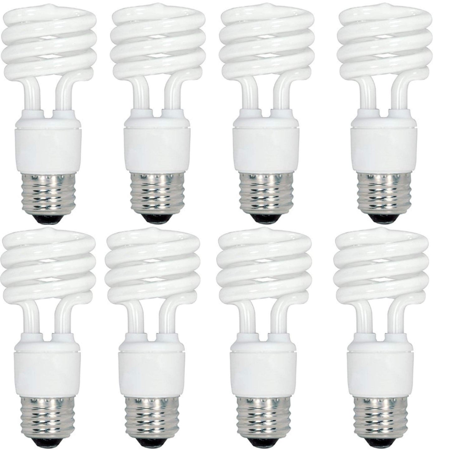 Satco S6278 Mini Spiral Compact Fluorescent Light Bulbs (8-Pack), 18 Watt, 120 Volts, 1140 Initial Lumens, T2 Lamp Shape, Medium Base, E26 ANSI Base
