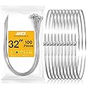 JIAHCN 100PCS Metal Cable Zip Ties Heavy Duty 32 Inch Extra Long Stainless Steel ZipTies 270LBS Tensile Strength Steel Wire Ties Multi-Purpose