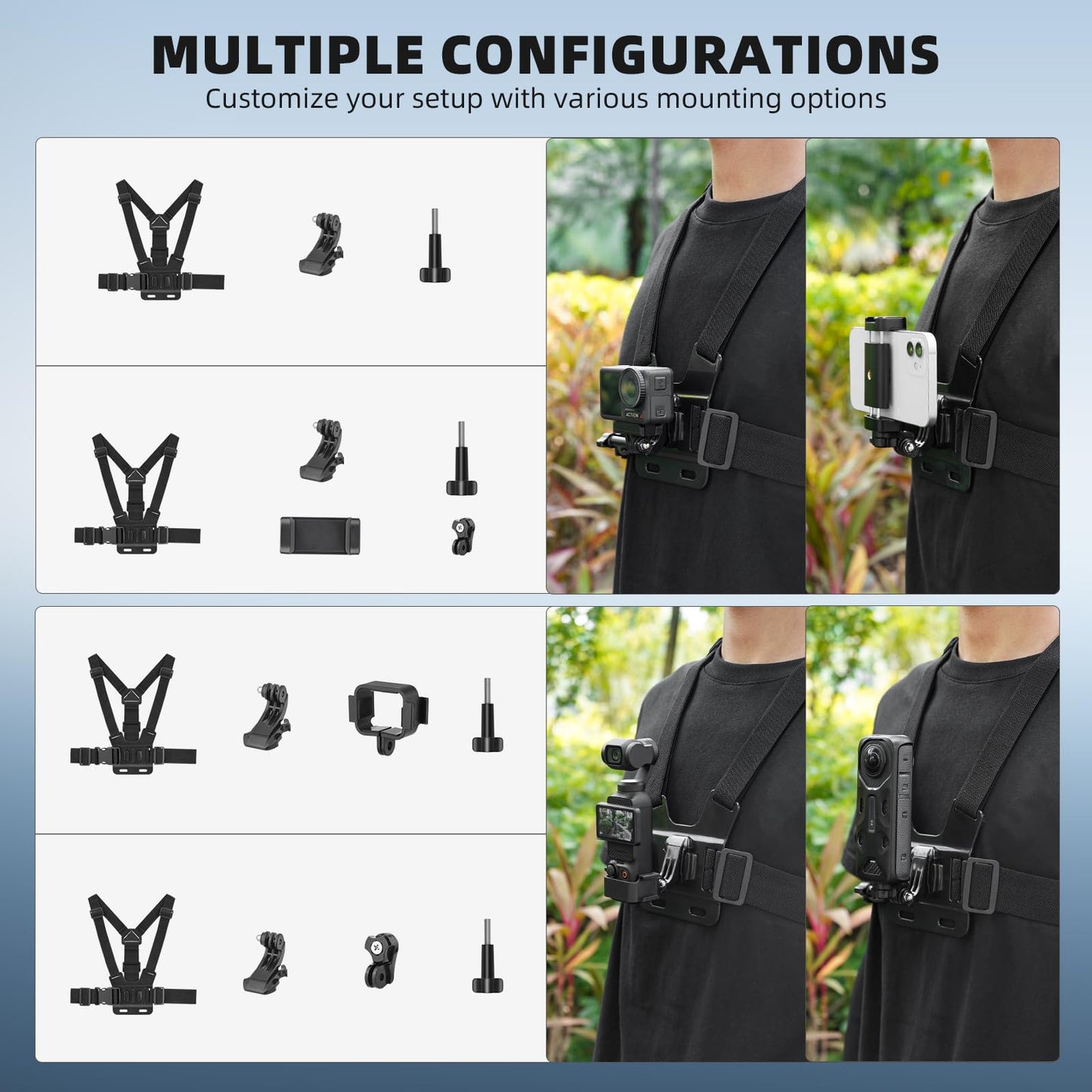 BRDRC POV Phone Chest Mount for iPhone, Head Mount Camera for Recording Vlog Body Harness Strap Holder Clip Kit for Gopro, for DJI Osmo Pocket 3,