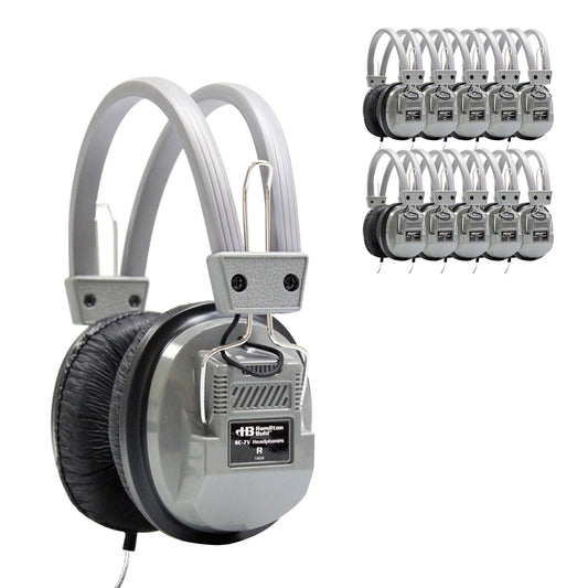 HamiltonBuhl SC‑7V SchoolMate Deluxe Stereo Headphones 50‑Pack - Over‑Ear Design, On‑Earcup Volume Control, Chew‑Resistant Dura‑Cord, Replaceable…