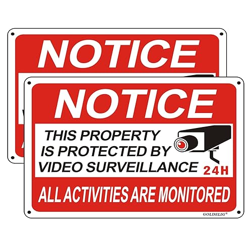 2 Pack Video Surveillance Sign, 10"x 7" Security Camera Signs, Reflective and Waterproof Material 24 Hour Surveillance Sign For Home/Business