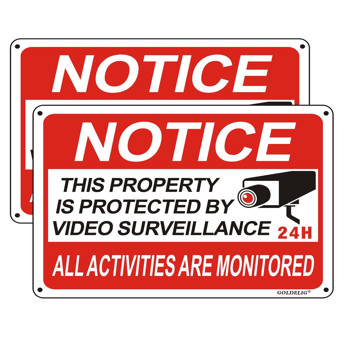 2 Pack Video Surveillance Sign, 10"x 7" Security Camera Signs, Reflective and Waterproof Material 24 Hour Surveillance Sign For Home/Business