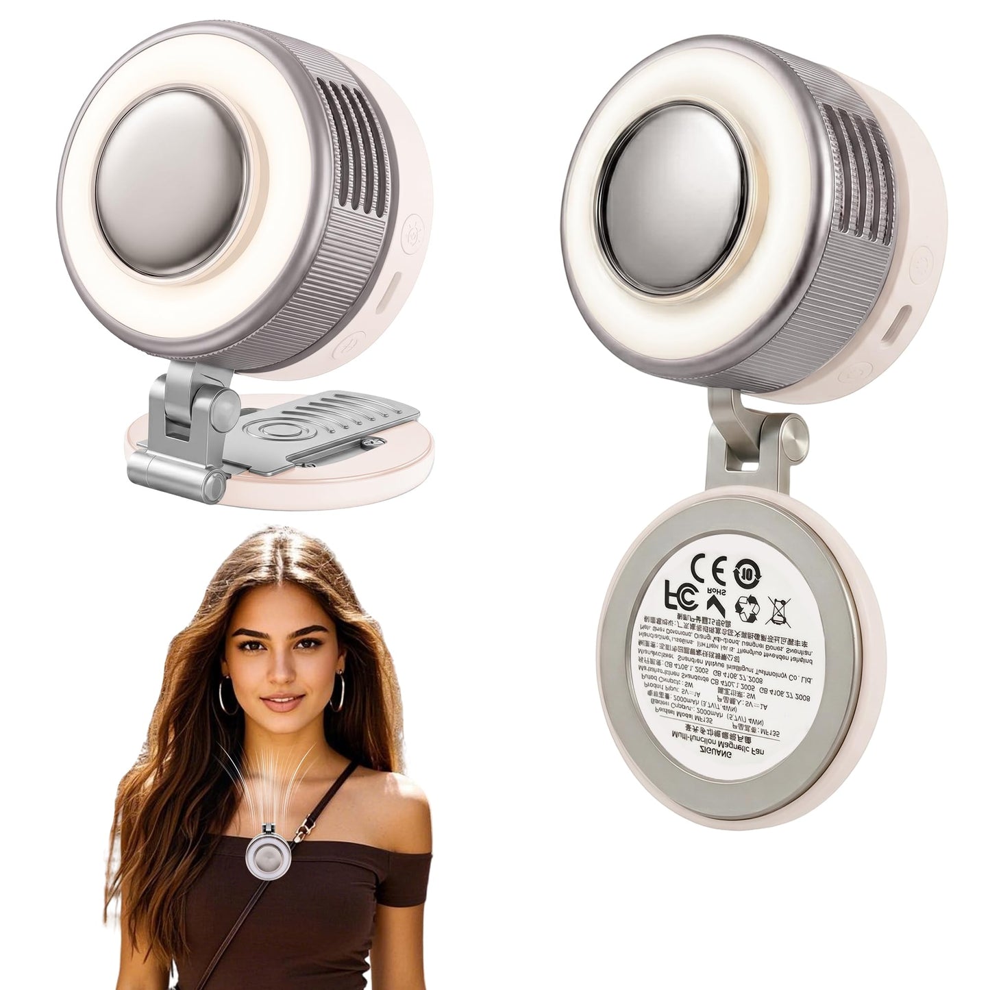 Rilicco 3-in-1 Magnetic Magsafe Fan with Fill Light,360° Silent Whirlwind Small Fan Clip & Desktop Dual Use for Shirt Waist Outdoor Travel Office Gift