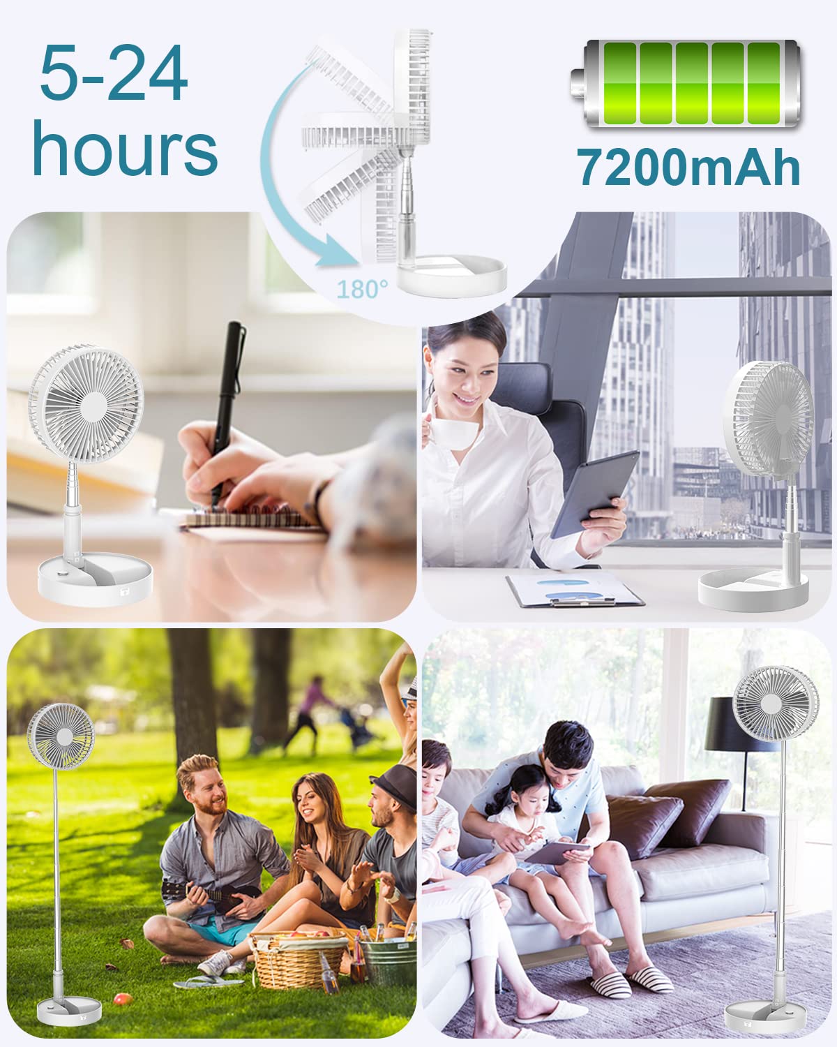 UN UNITEDTIME Desk and table fan, Foldable Fans Portable Travel Fan Battery Operated or USB Powered,Adjustable Height,My Foldaway fan with remote