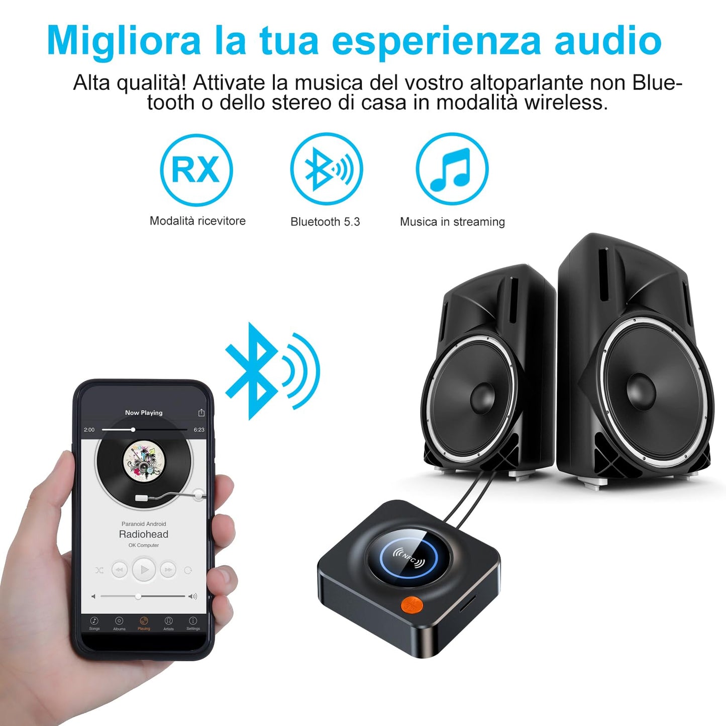 eppfun Bluetooth 5.3 Receiver for Home Stereo, with NFC, TF Card Slot, 3.5mm AUX/RCA, Wireless Audio Adapter Low Latency for Home Music Streaming