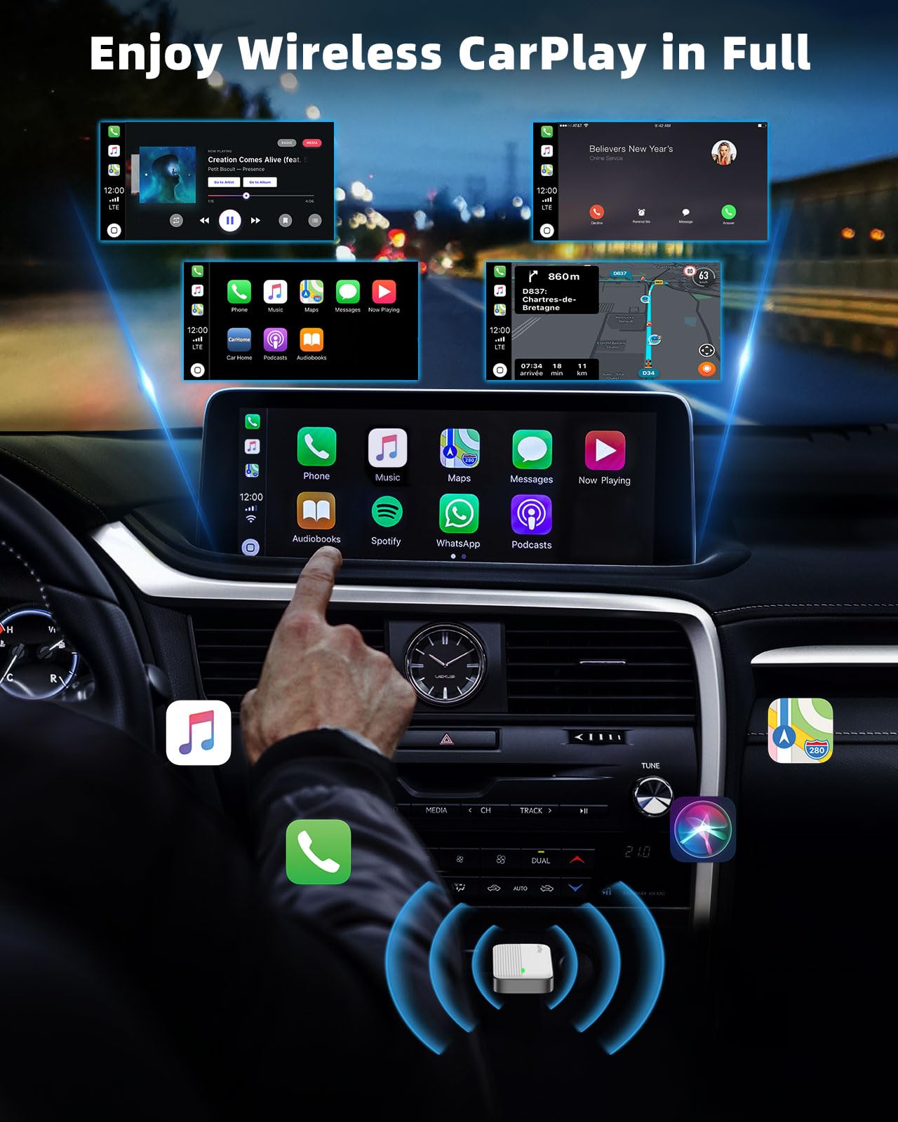 MoKo Wireless CarPlay Adapter for iPhone, 2025 Upgraded Mini Apple CarPlay Adapter, Convert Wired to Wireless, Fast Auto Connect, Stable & Low