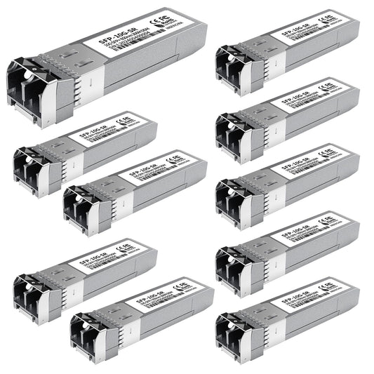 10Pack 10GBase-SR SFP+ Module, Multi-Mode LC Ethernet Transceiver, 10G 850nm MMF up to 400m, Compatible with Cisco SFP-10G-SR, Meraki, Ubiquiti