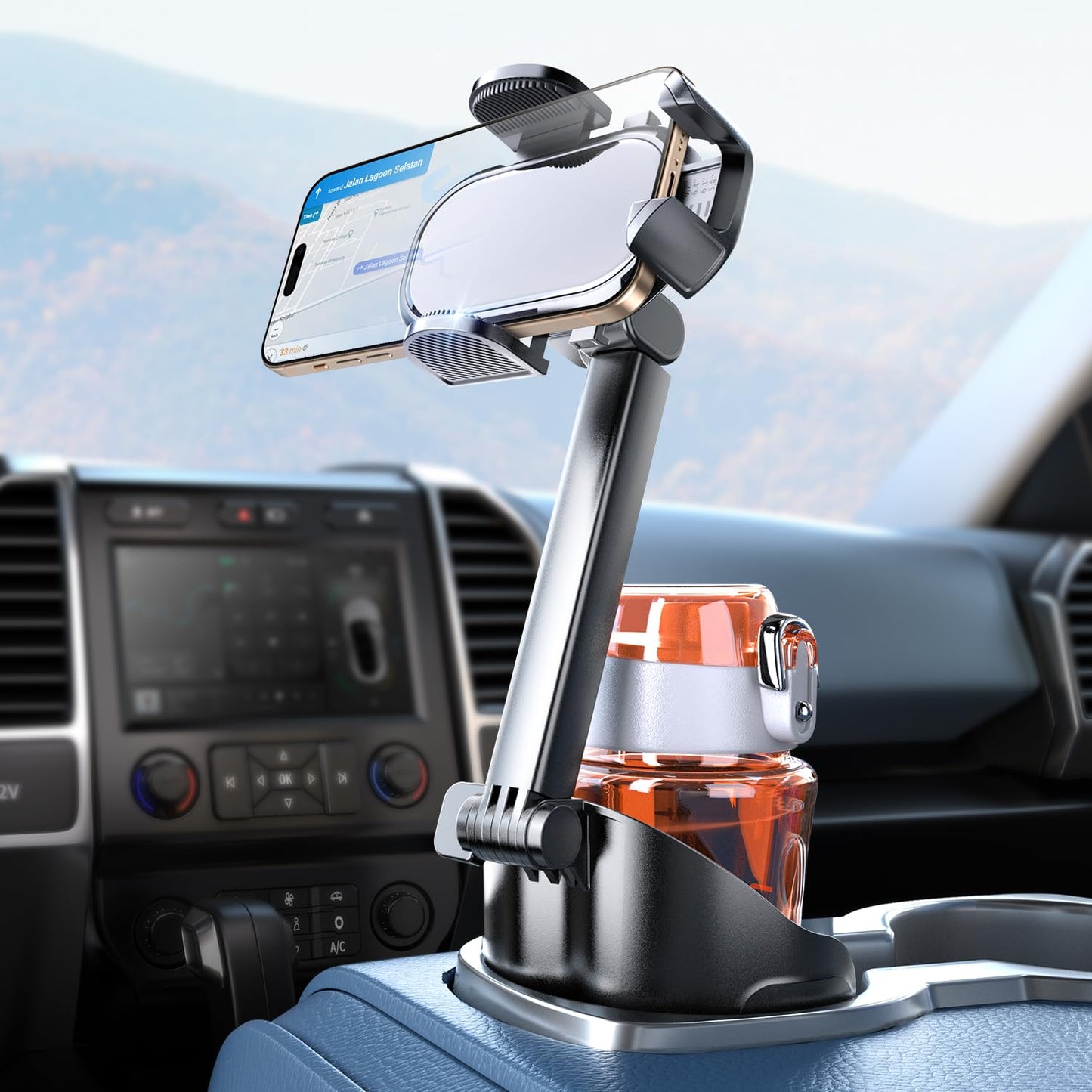 eSamcore Cup Holder Phone Holder, Unobstructed Cup Holder Phone Mount for Your Car Cupholder (2.5"-4") with Flexible C-Shaped Base, 360° Swiveling