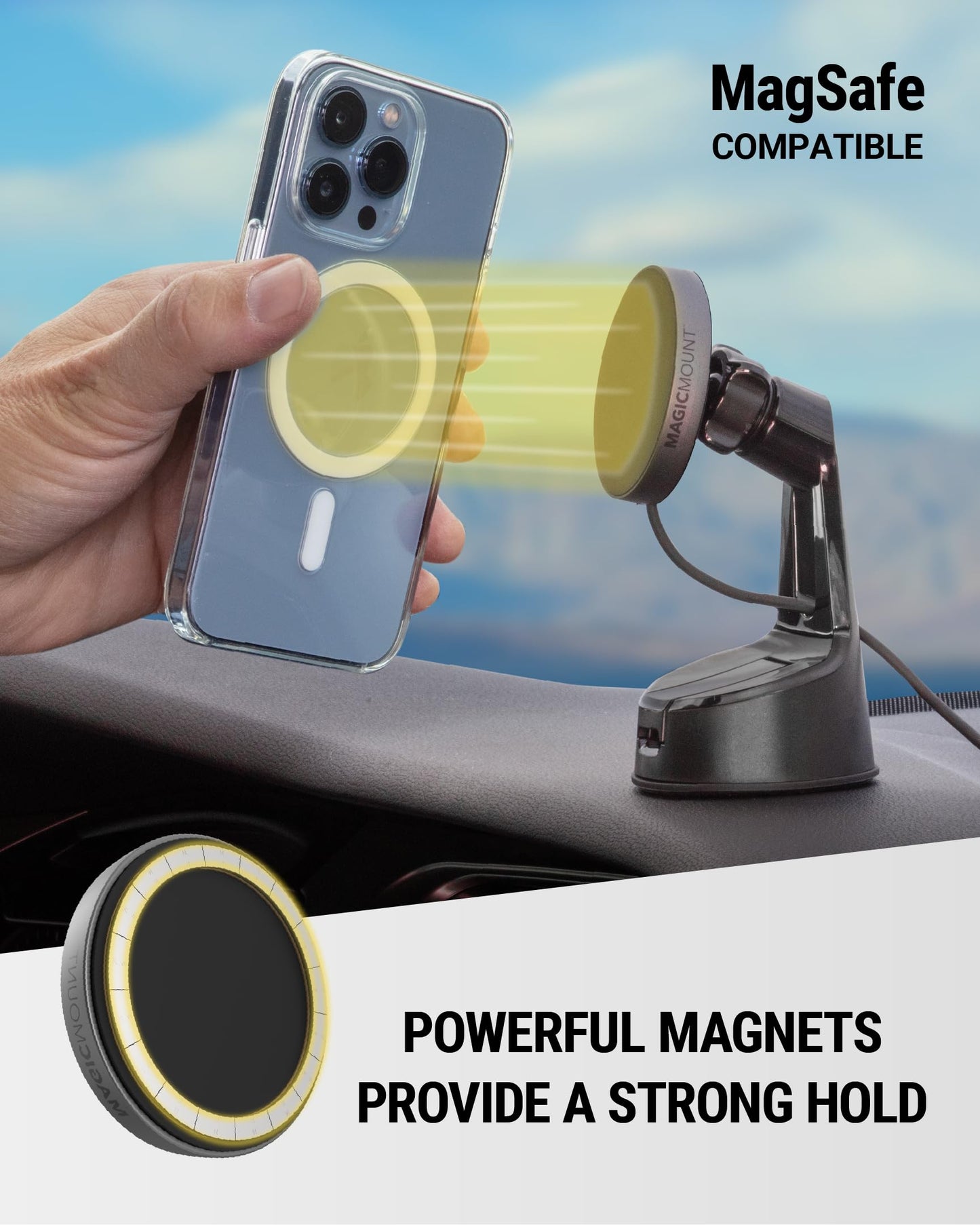 Scosche MagicMount Charge Pro Qi2 Fast Wireless Charging MagSafe Car Mount Charger, 15W Magnetic Cell Phone Holder for Car Dashboard/Windshield