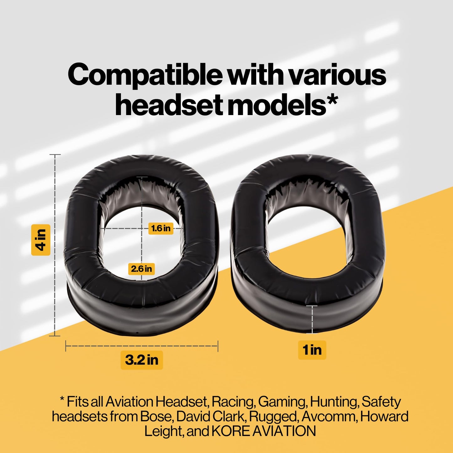 KORE AVIATION Ultra Plush Silicone Gel Ear Seals Ear Pads Replacement for Aviation Headset, Racing, Gaming, Safety Style Headsets (Sold in Pairs)