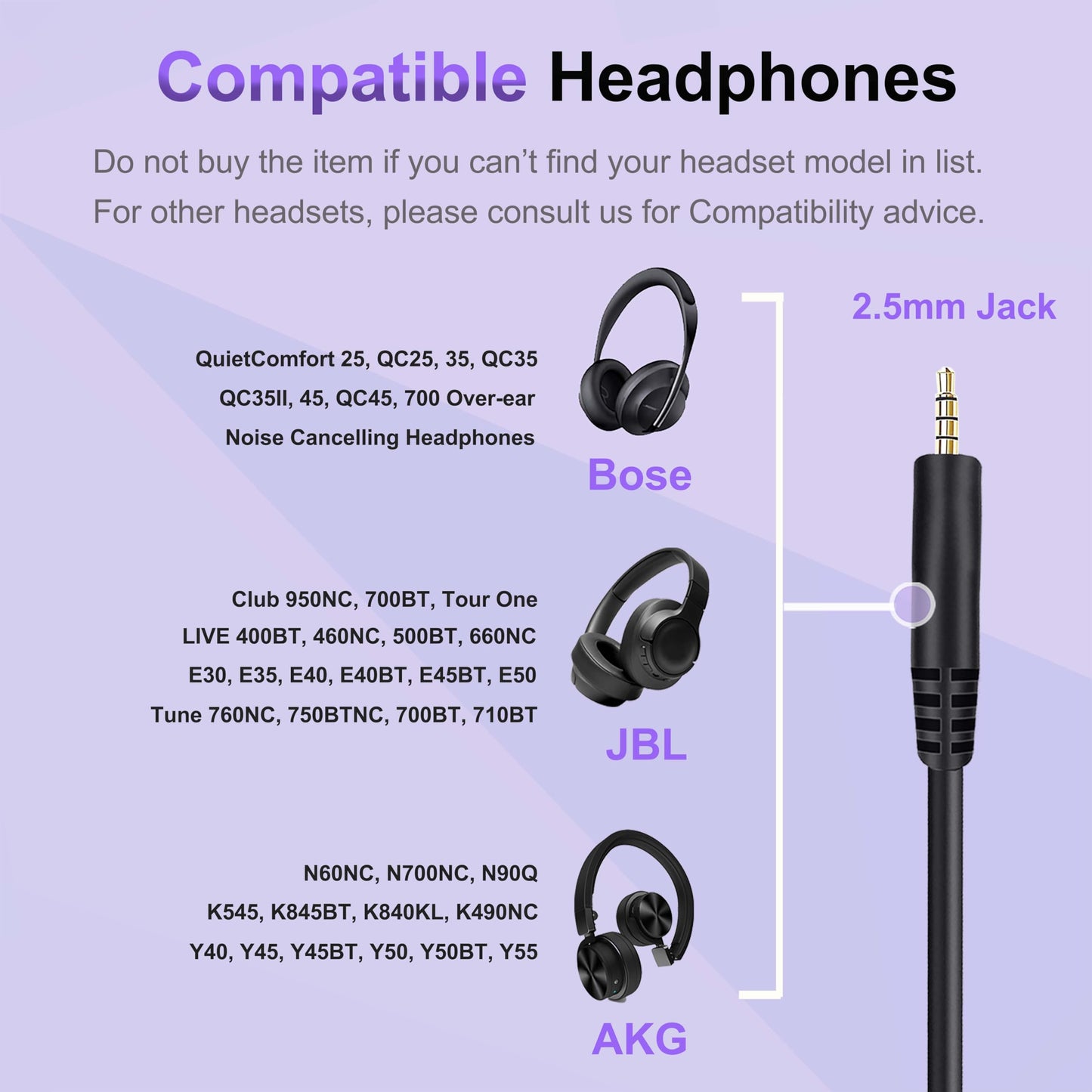Replacement Audio Cable for Bose Headphones Cord Wire 3.5mm to 2.5mm Compatible with Bose 700 Quietcomfort 25 QC25 35 QC35 QC35II 45 QC45 JBL Tune…