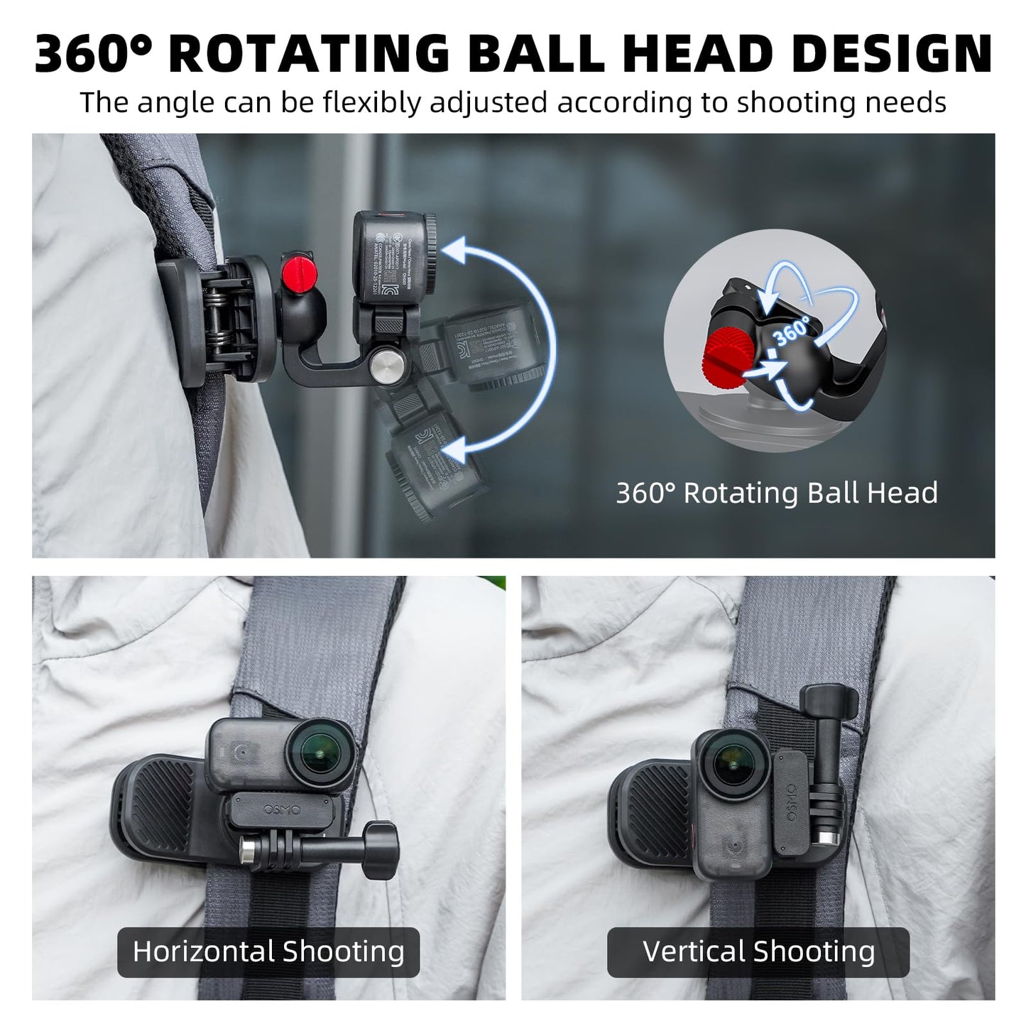 Backpack Clip Magnetic Mount for DJI Osmo Action 5 Pro/6/4/3, 360° Rotating Shoulder Bag Strap Clip Mount for Insta360 X5/X4/Ace Pro 2/Go Ultra, Osmo