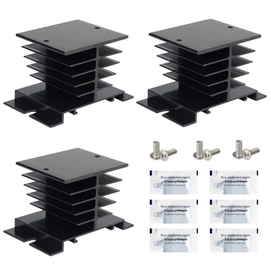 CGELE 3PCS Aluminum Heat Sink SSR Dissipation for Single Phase Solid State Relay 10A,25A,40A Black Radiator…