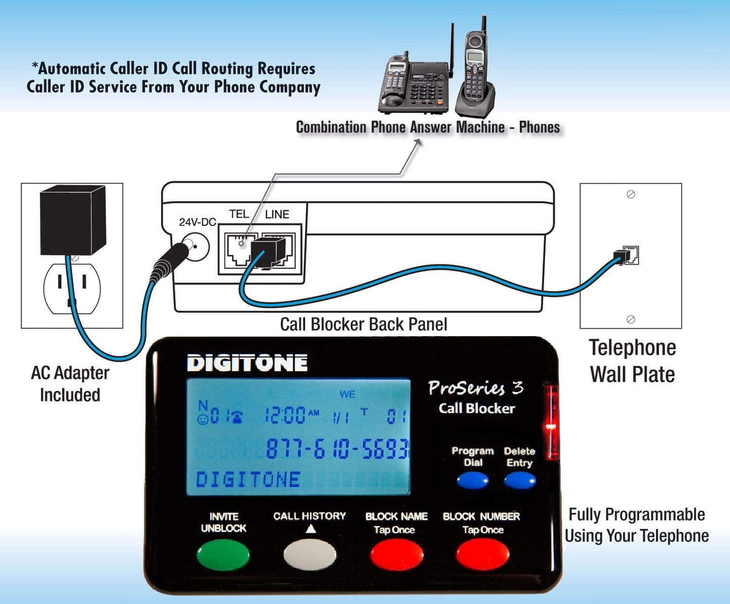 Digitone ProSeries 3 Call Blocker Automatic SPAM Blocking for Landline Phones - Easy Setup One Button Blocking of RoboCalls