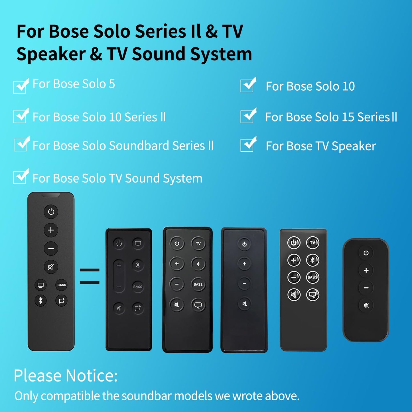 2PCS Replacement Remote Control for Bose Solo 5 10 15 Sound Bar, Compatible with Bose Solo 5 10 15 Series II TV Sound System 410376 418775 431974