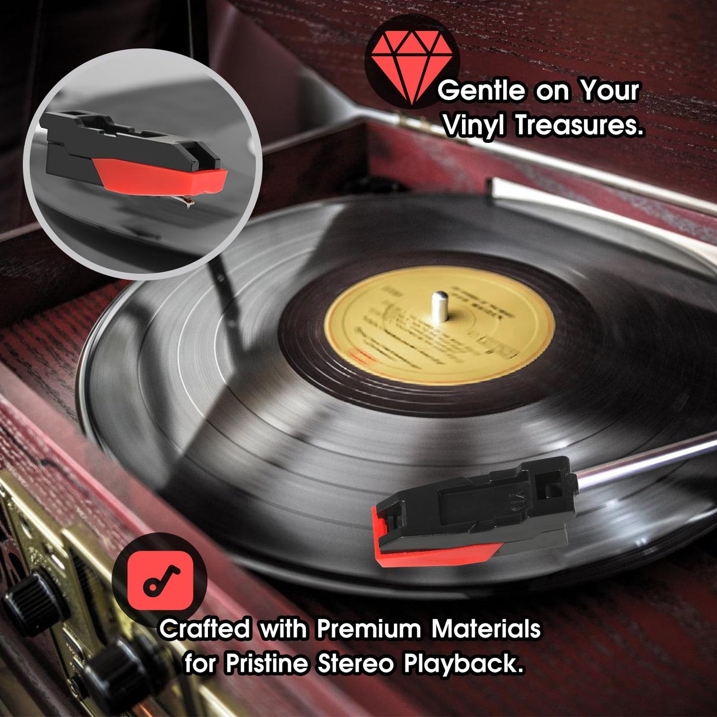 1 Cartridge with 4 Record Player Needles Replacement - Diamond Stylus for Crosley, Victrola, LP Vinyl Player - Easy Install Turntable Parts Kit
