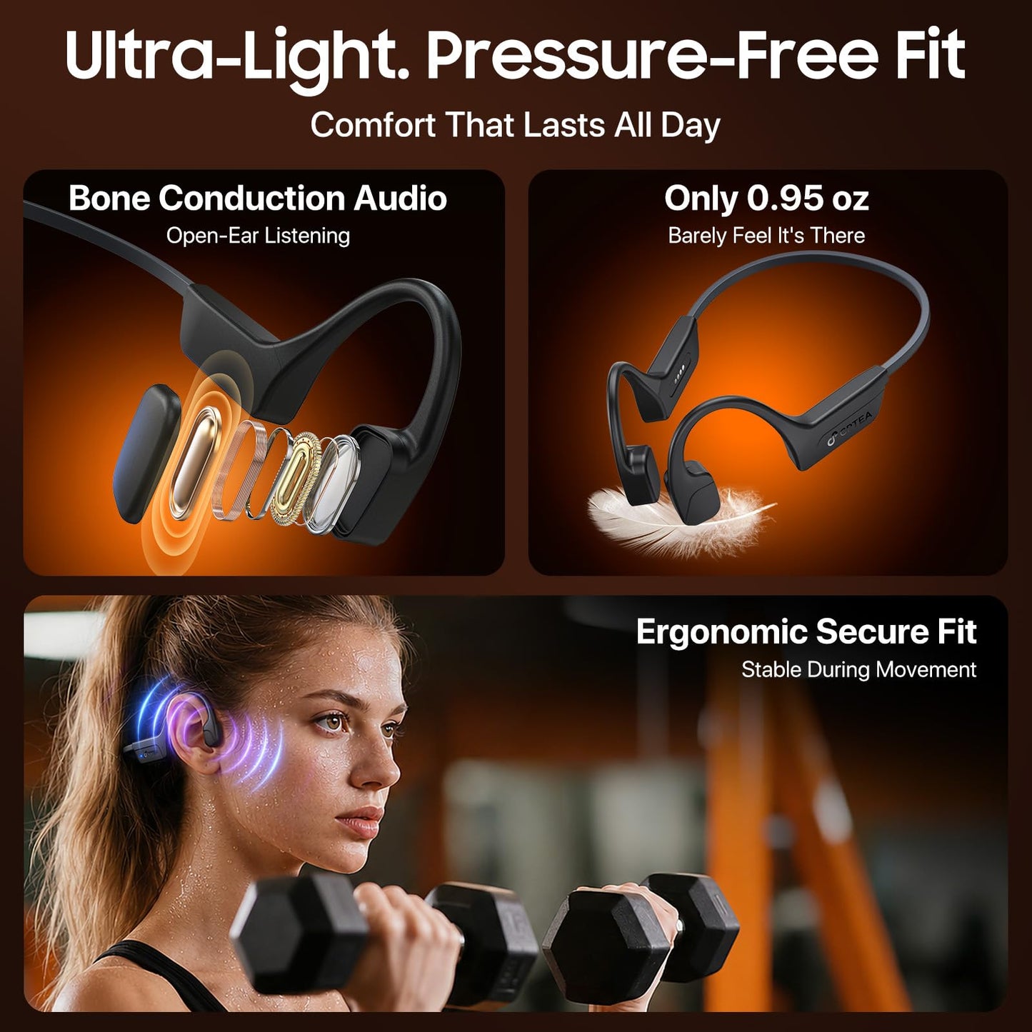 SCPTEA Bone Conduction Headphones, IPX8 Waterproof Swimming Headphones with MP3 Mode 32GB Memory, Bluetooth 5.4, Secure Fit, Open Ear Earbuds Up to 10