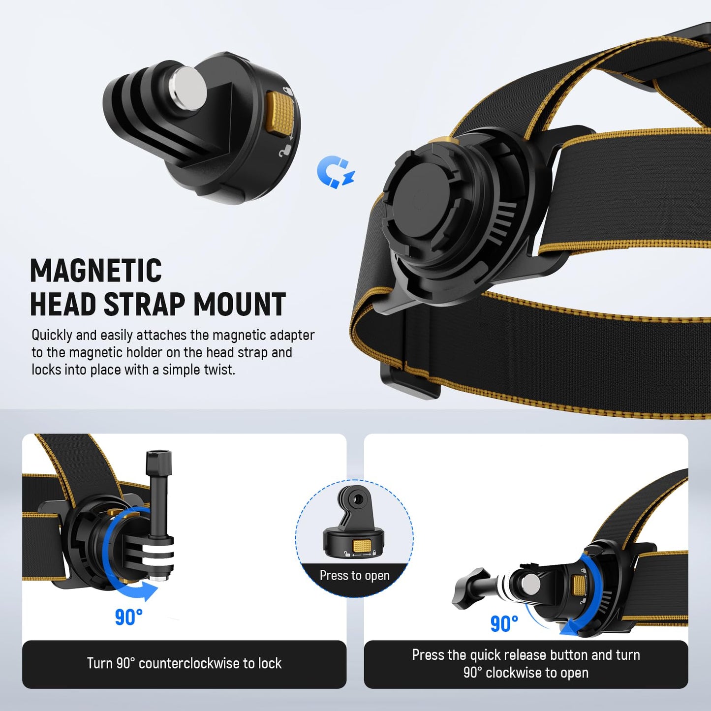 NEEWER Head Strap Mount for Action Camera, Magnetic Quick Release Head Mounted Head Belt Mount Compatible with GoPro Hero 13 12 11 10 9 8 DJI Osmo