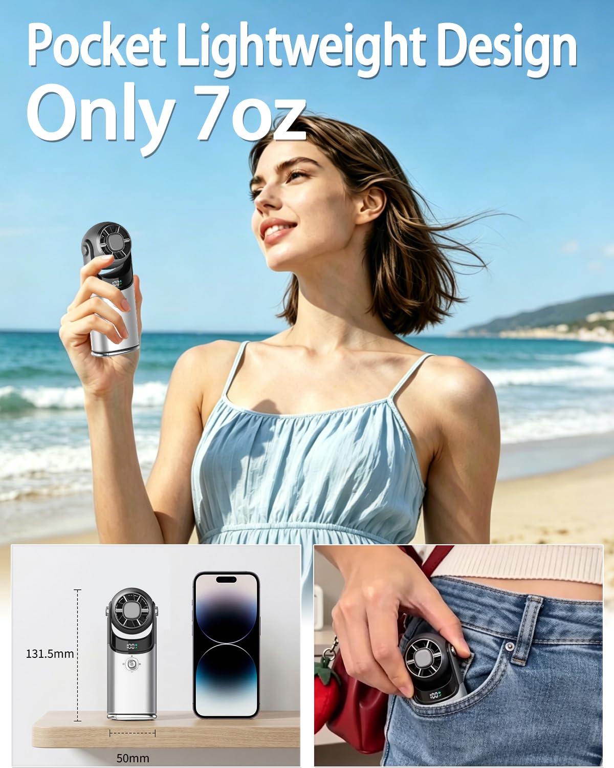 Mini Handheld Fan with Cooling Plate,Portable Pocket Travel Fan Sliver Grey