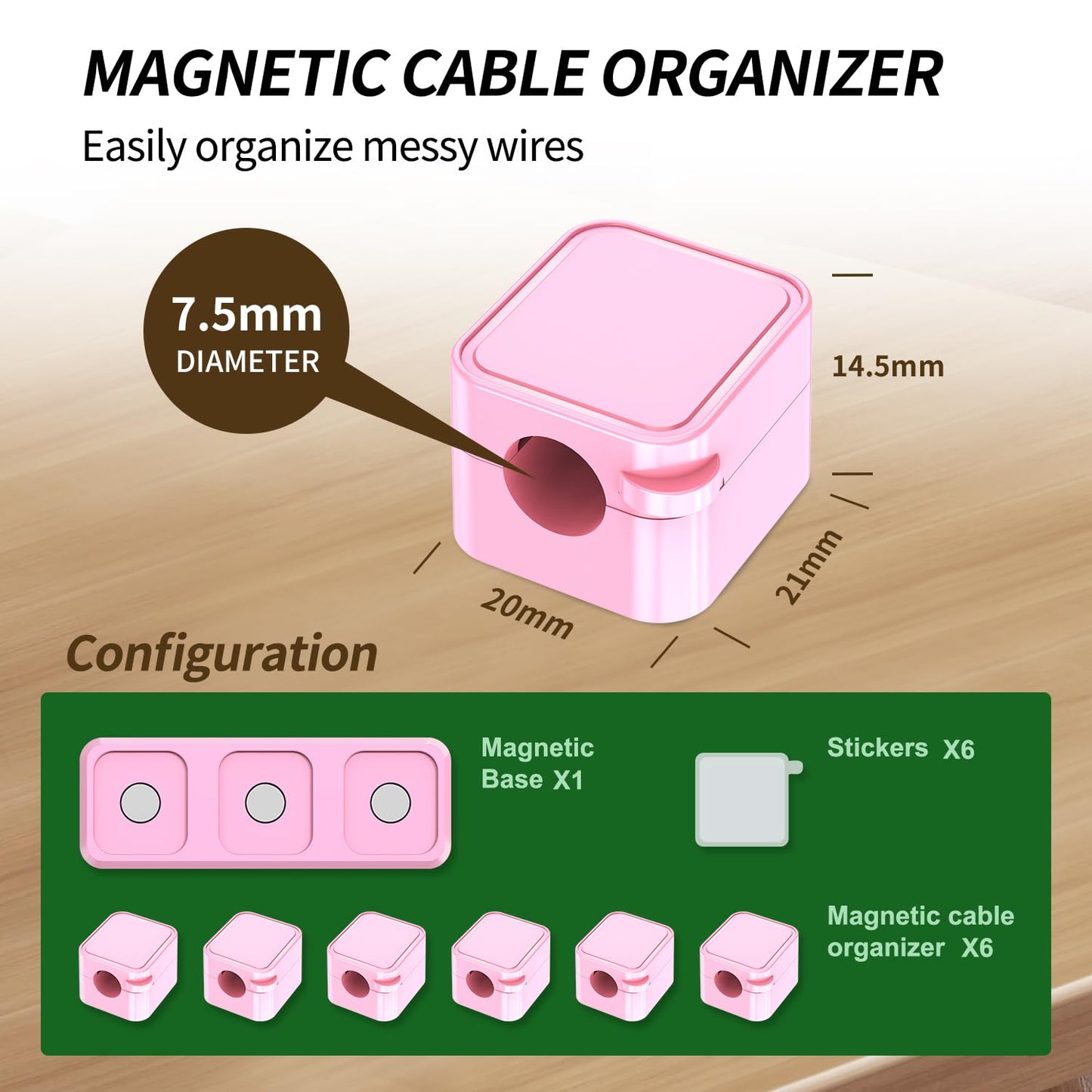 Magnetic Cable Organizer for Desk - Upgraded Wire Clips with Adhesive Base - Desktop Cord Holder for USB, Charging Cables - 6 Clips + 1 Magnetic Base