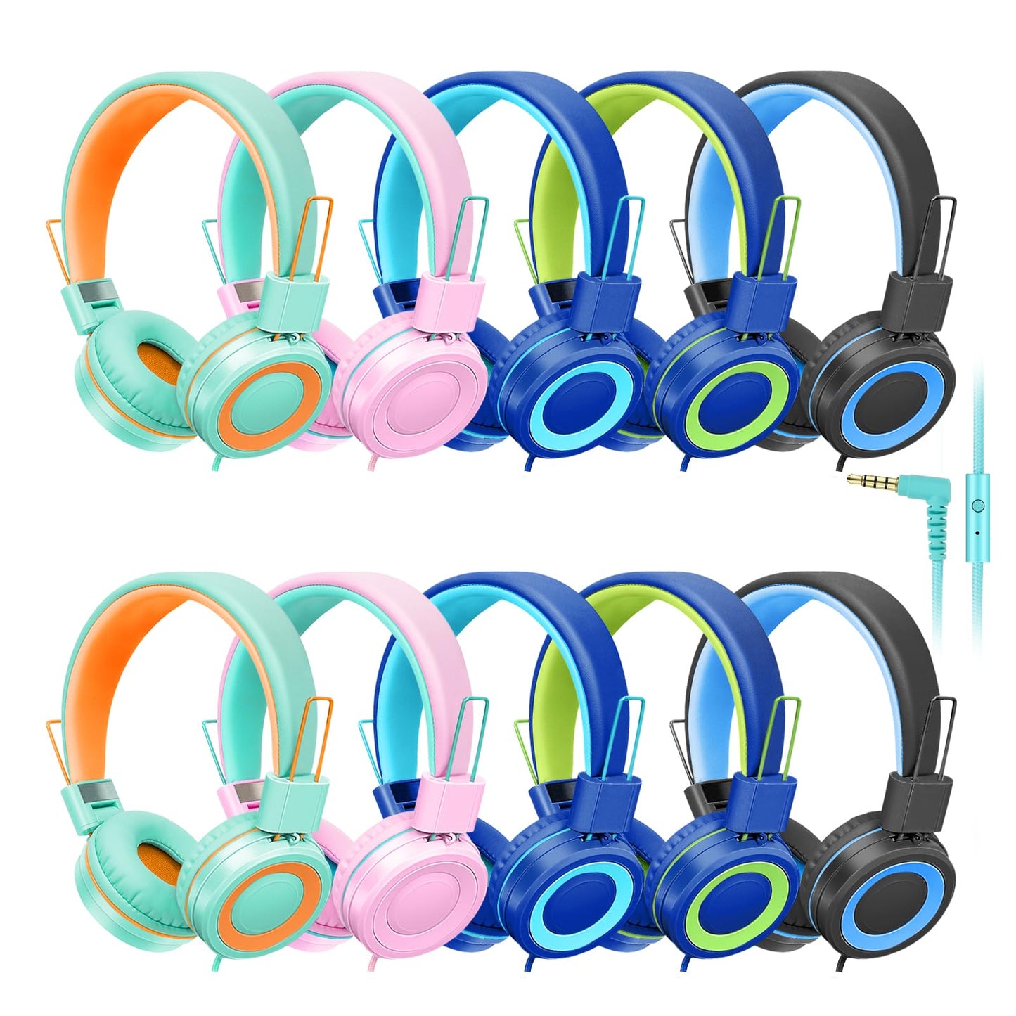 CN-Outlet 10 Pack Classroom Headphones Bulk for K-12 School Kids, Class Set Headphones for Students Teens Library Computer Testing Centers (Mixed…