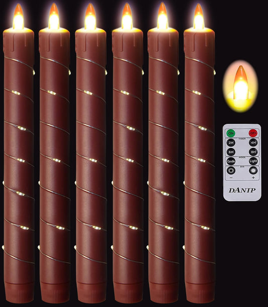 Danip Christmas red flameless Candle with String Light Window Candles with Remote Timer Battery Operated Taper Candle LED Pillar Candles Set of 6