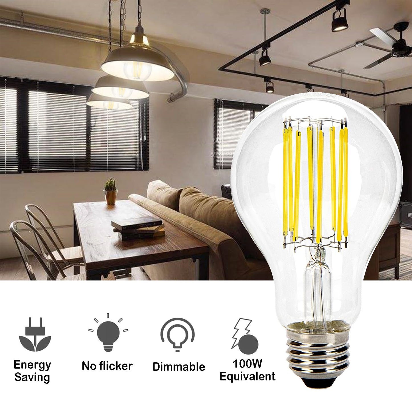 2 Pack Dimmable LED Edison Bulbs 100W Equivalent, 11W 5000K E26 Light Bulbs