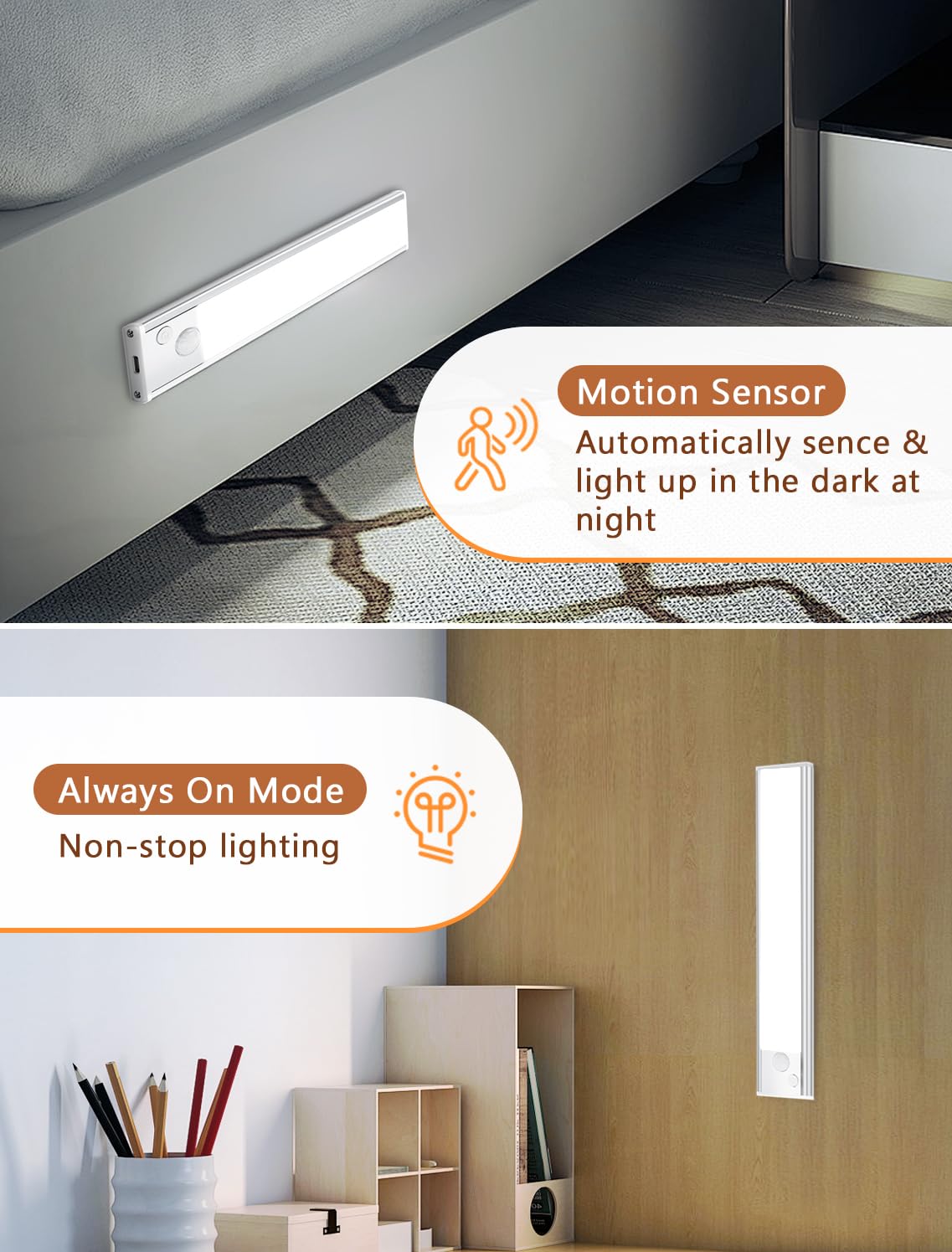 VOZUJI Under Cabinet Rechargeable Lighting: Motion Sensor Dimmable Lights Indoor - Battery Operated Lights - Wireless Activated Closet Light Magnetic