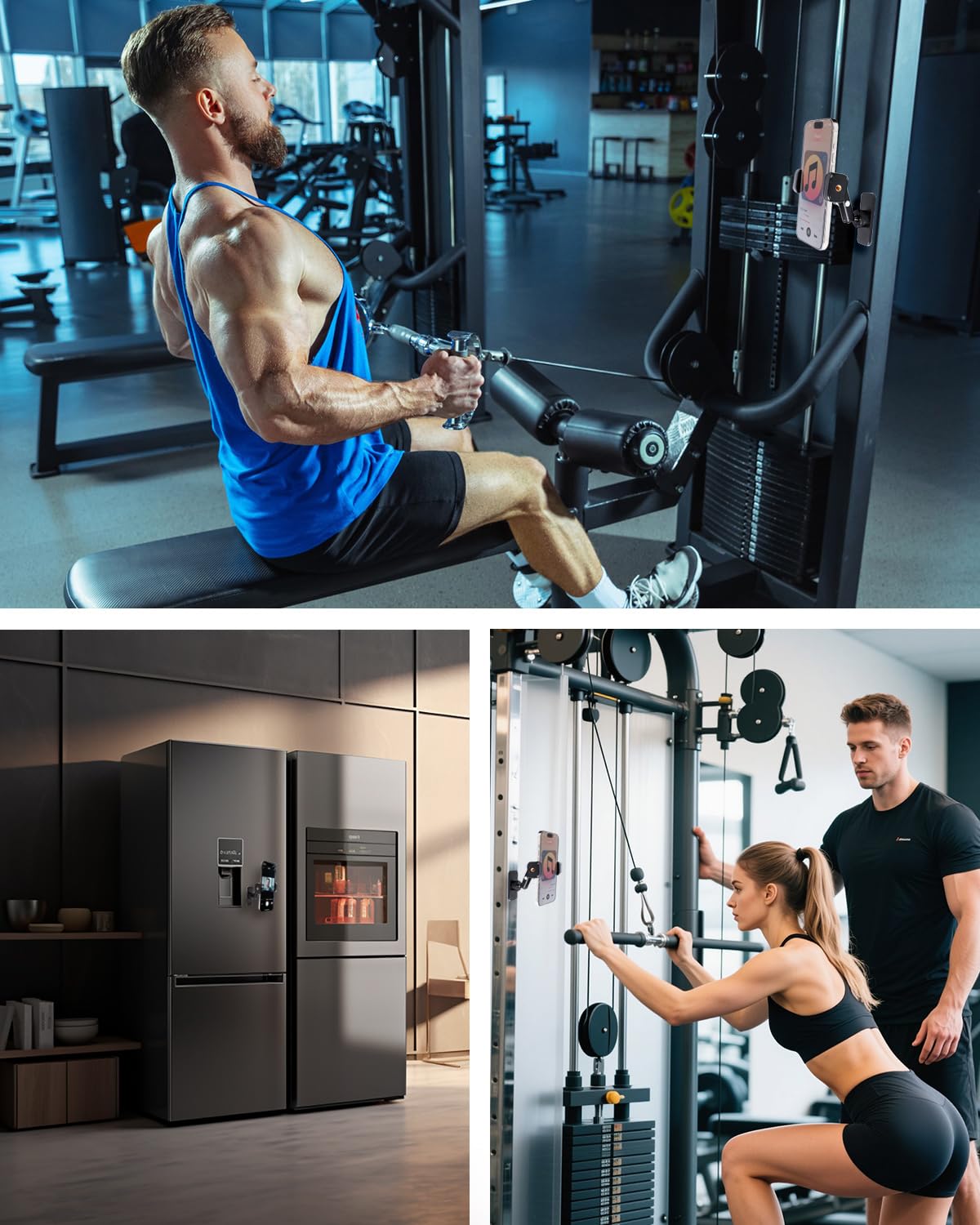 Leenconghui Gym Magnetic Phone Holder ?360 Degree Adjustable Fitness Phone Stand for Smartphones 4.7 to 7 Inches ?Super Magnetic Base Perfect