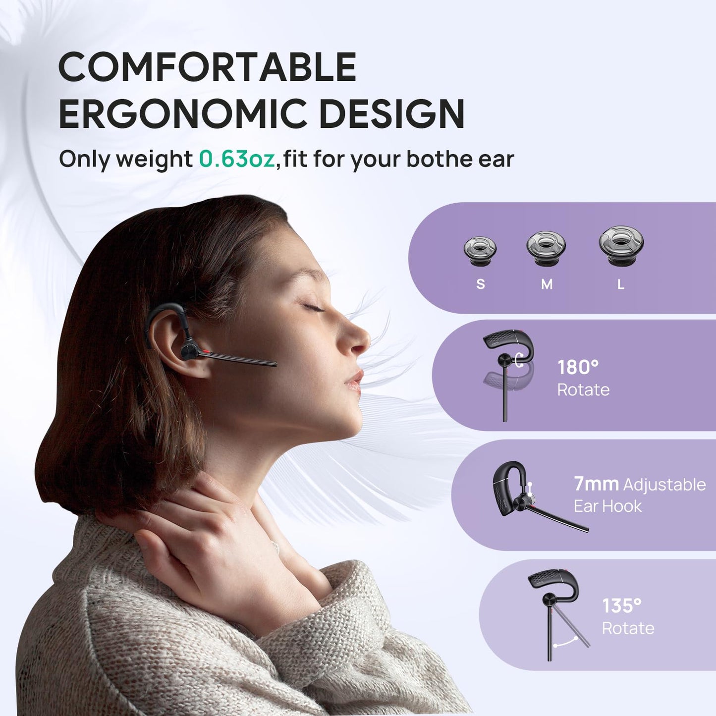 Yealink Single Ear Bluetooth Headsets BH71 Lite,Wireless Headset with Mic for Work,Bluetooth Earpiece Connect Cell Phone/Mobile/Laptops,Teams Zoom
