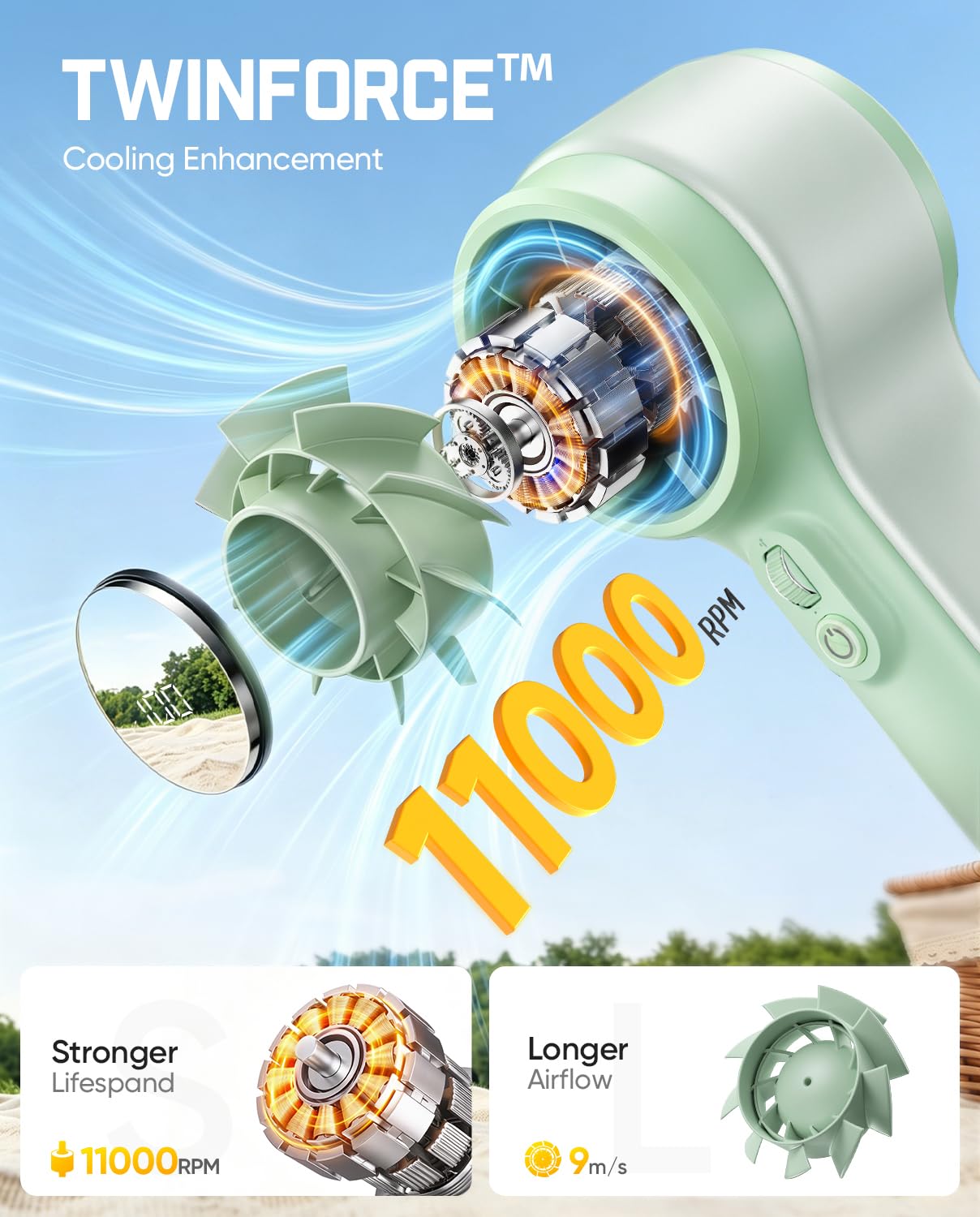 Fanttik GoFlow11 Apex Portable Handheld Fan(Sage Mist)