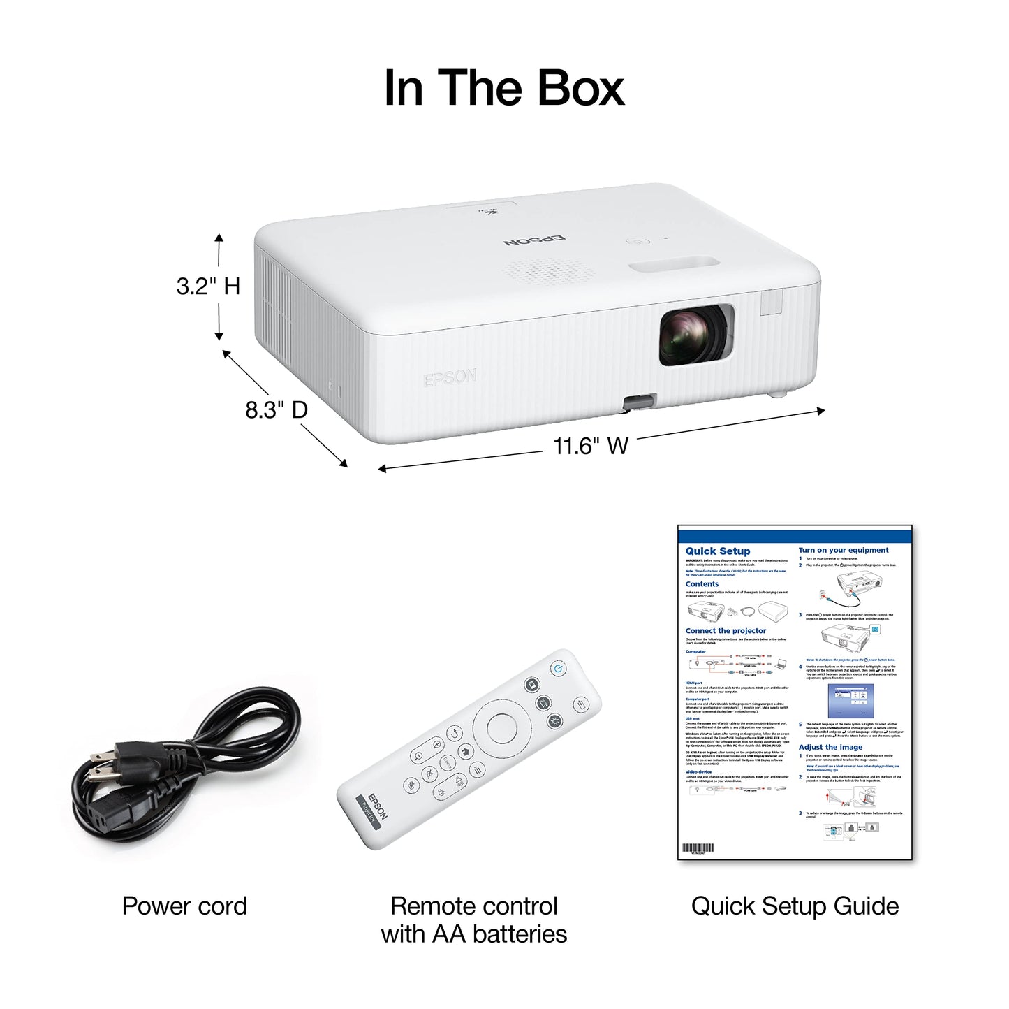 Epson EpiqVision Flex CO-W01 Portable Projector, 3-Chip 3LCD, Widescreen, 3,000 Lumens Color/White Brightness, 5W Built-in Speaker, 300-Inch Home