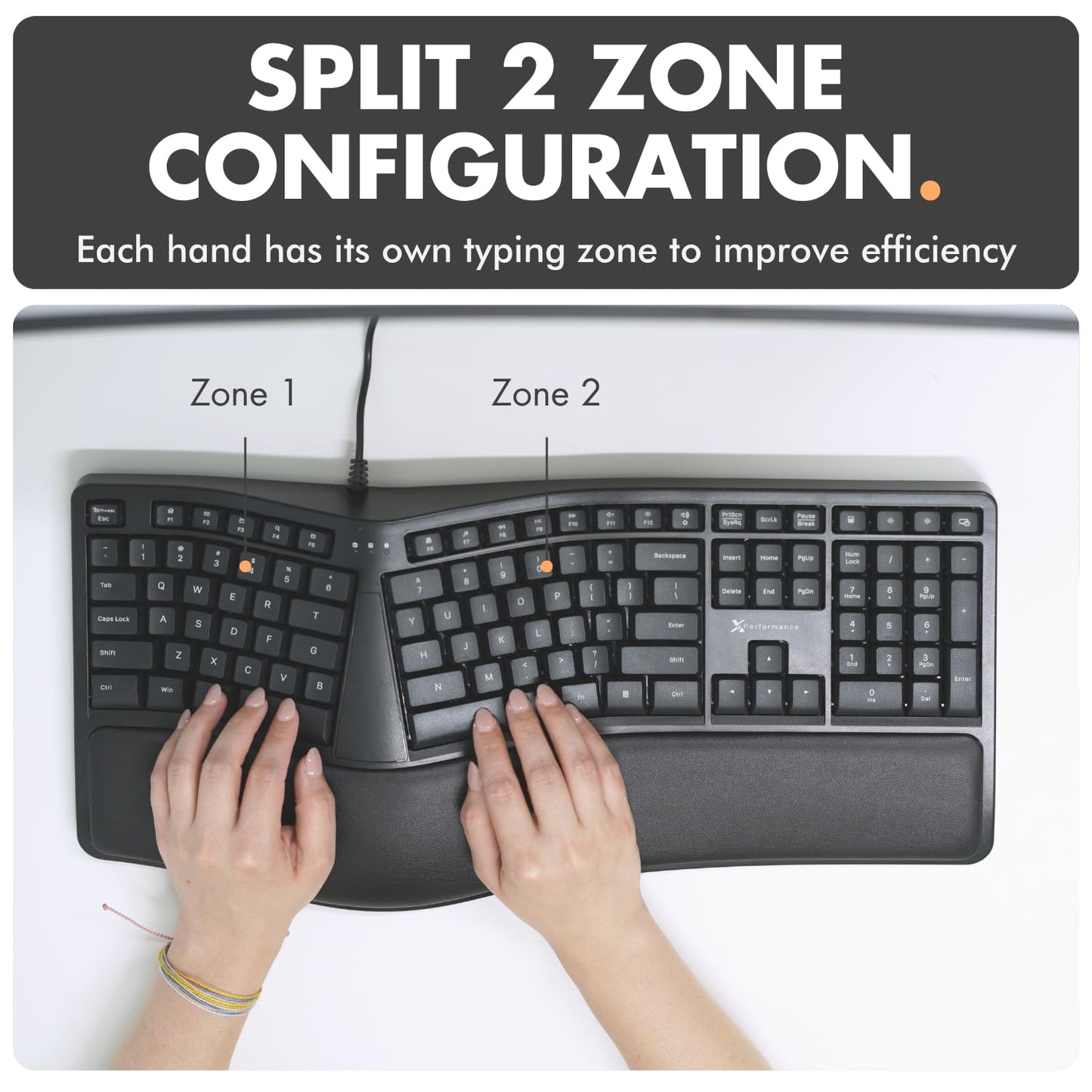 X9 Wired Ergonomic Keyboard with Cushioned Wrist Rest - Type Comfortably Longer - USB Wired Split Keyboard for Laptop, PC & Chrome Computer with 110