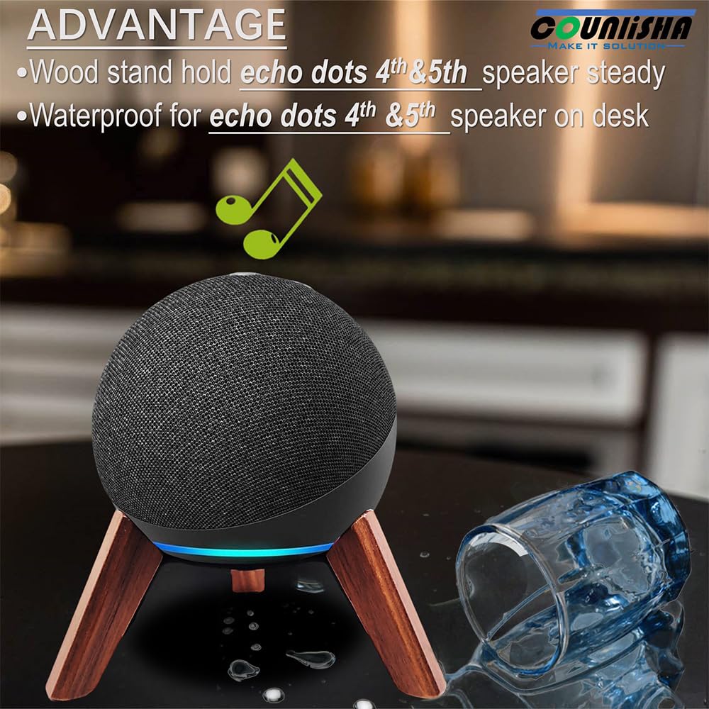 Real Wood Stand for Echo Dot (5th Gen)(4th Gen),Tripod Accessories Protect Speaker for Better Sound,Secure Stable Wooden Mount Holder for Echo Dots