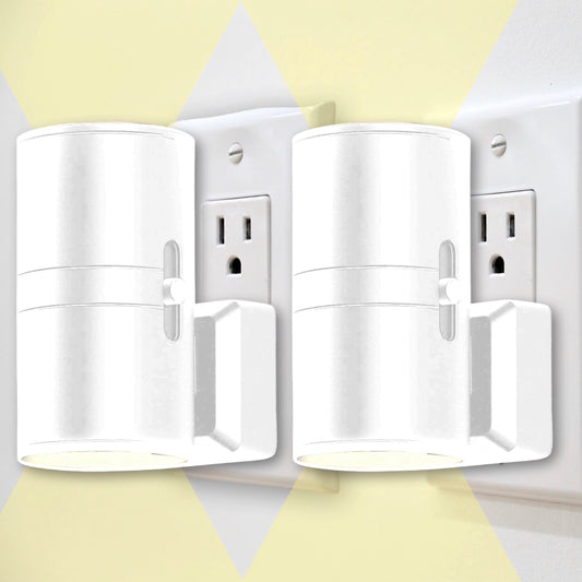 One Stop Outdoor 2 Pack - Plug in Night Light White Vintage, Minimalist Modern Dusk to Dawn Sensor, 0-100LM Adjustable Brightness, Soft White 3000K