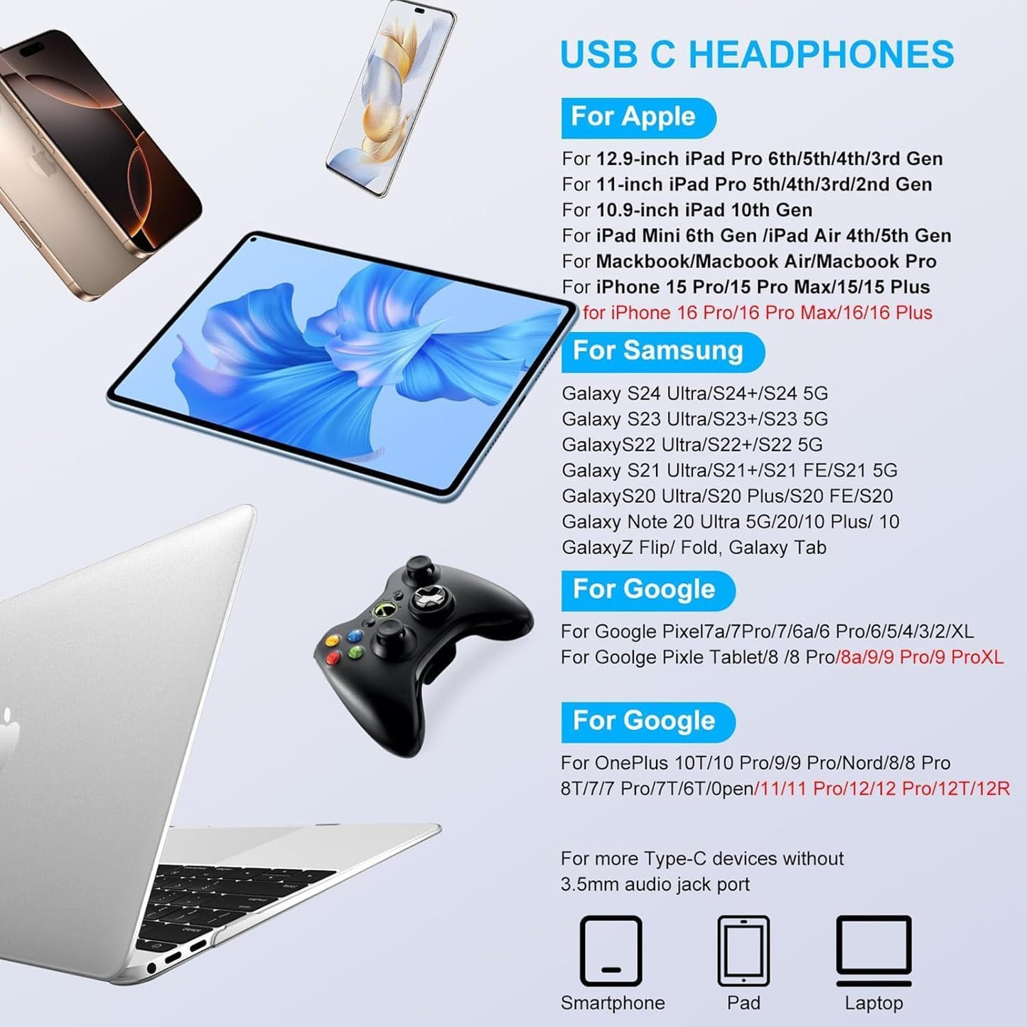 USB C Headphones for iPhone 17, 2 Pack USB Type C Earbuds HiFi Stereo Noise Earphones reduction with Mic&Volume Control for iPhone 17 16 15, iPad…