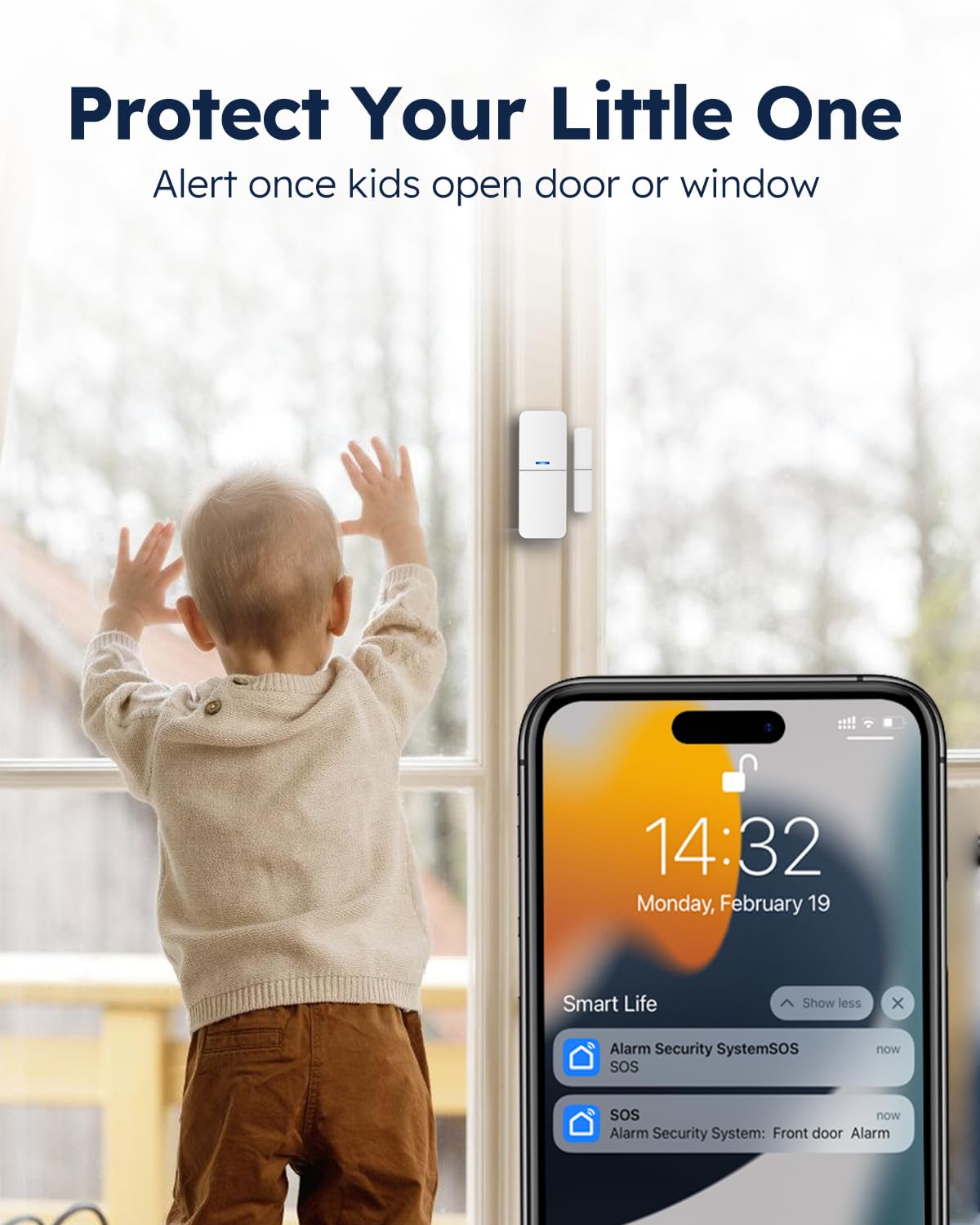 WiFi Door Alarm System, Wireless DIY Smart Home Security System, with Phone APP Alert, 8 Pieces-Kit (Alarm Siren, Door Window Sensor, Remote), Work