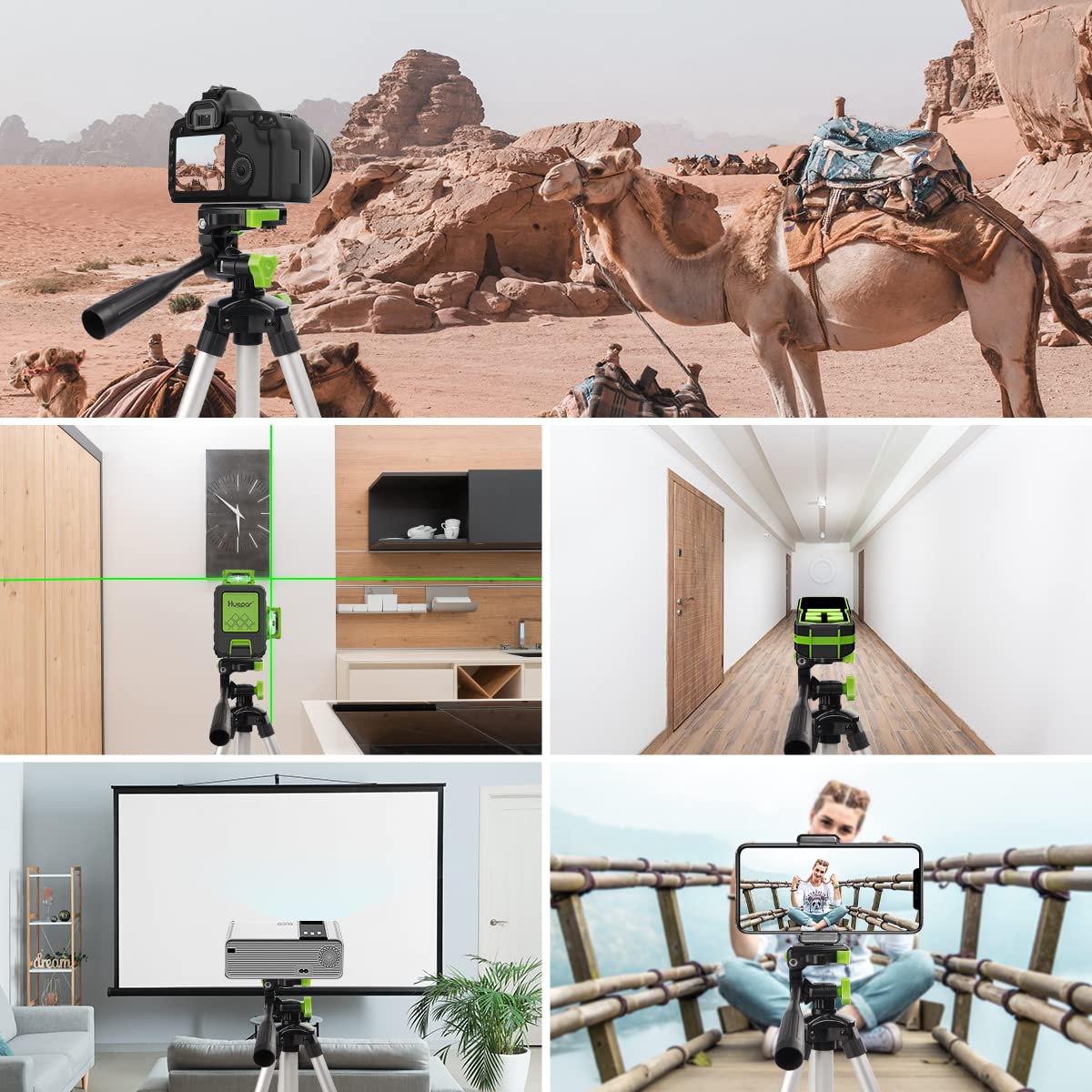 Huepar TPD05 19.7" Lightweight Aluminum Tripod-Mini Portable Adjustable Tripod for Laser Level and Camera, with 3-Way Flexible Pan Head and Bubble