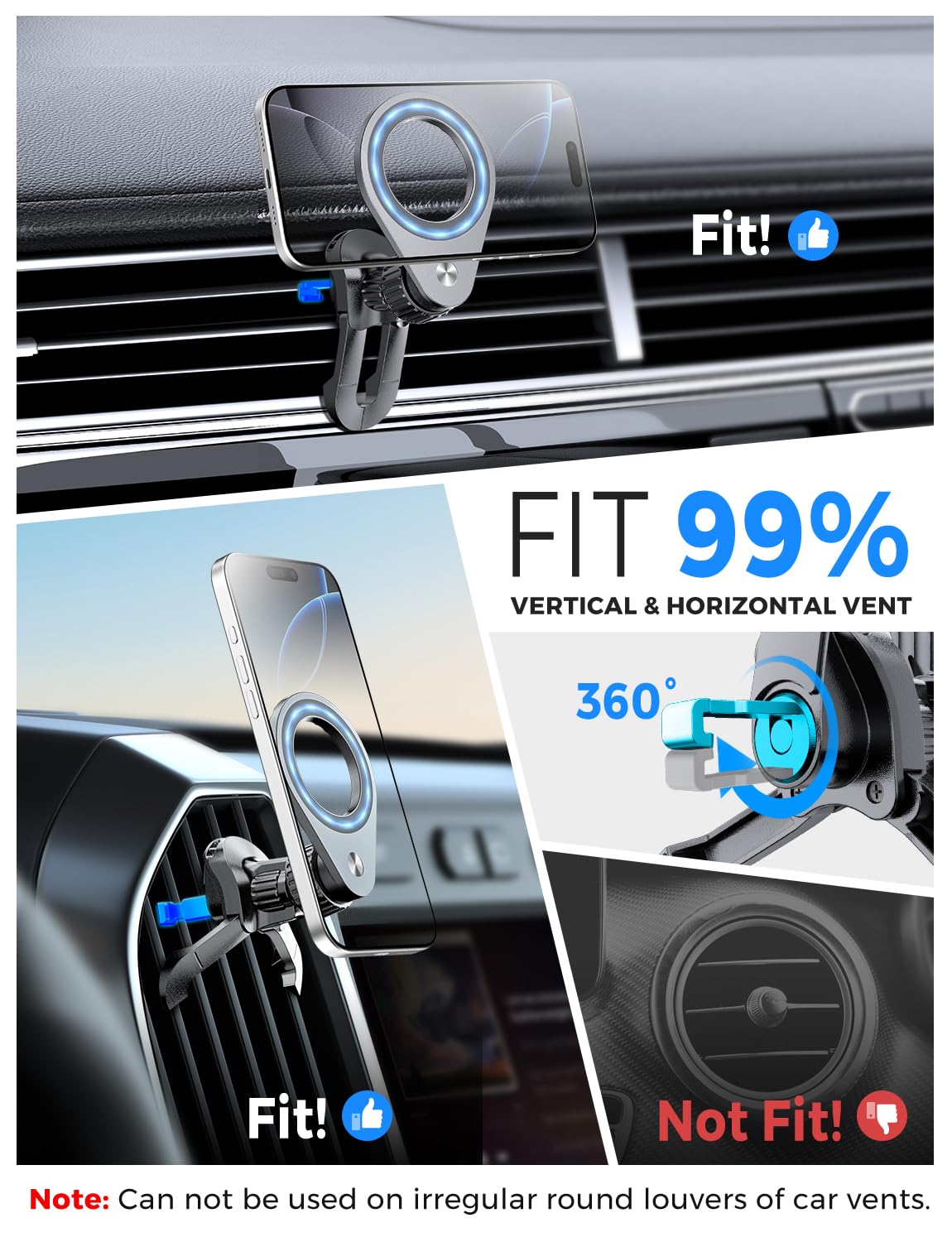 eSamcore Fits MagSafe Car Mount Strong N52 Magnets car Vent Magnetic Phone Mount Adjustable Air Vent Cell Phone Holder Clip for iPhone 16/15/ 14/13